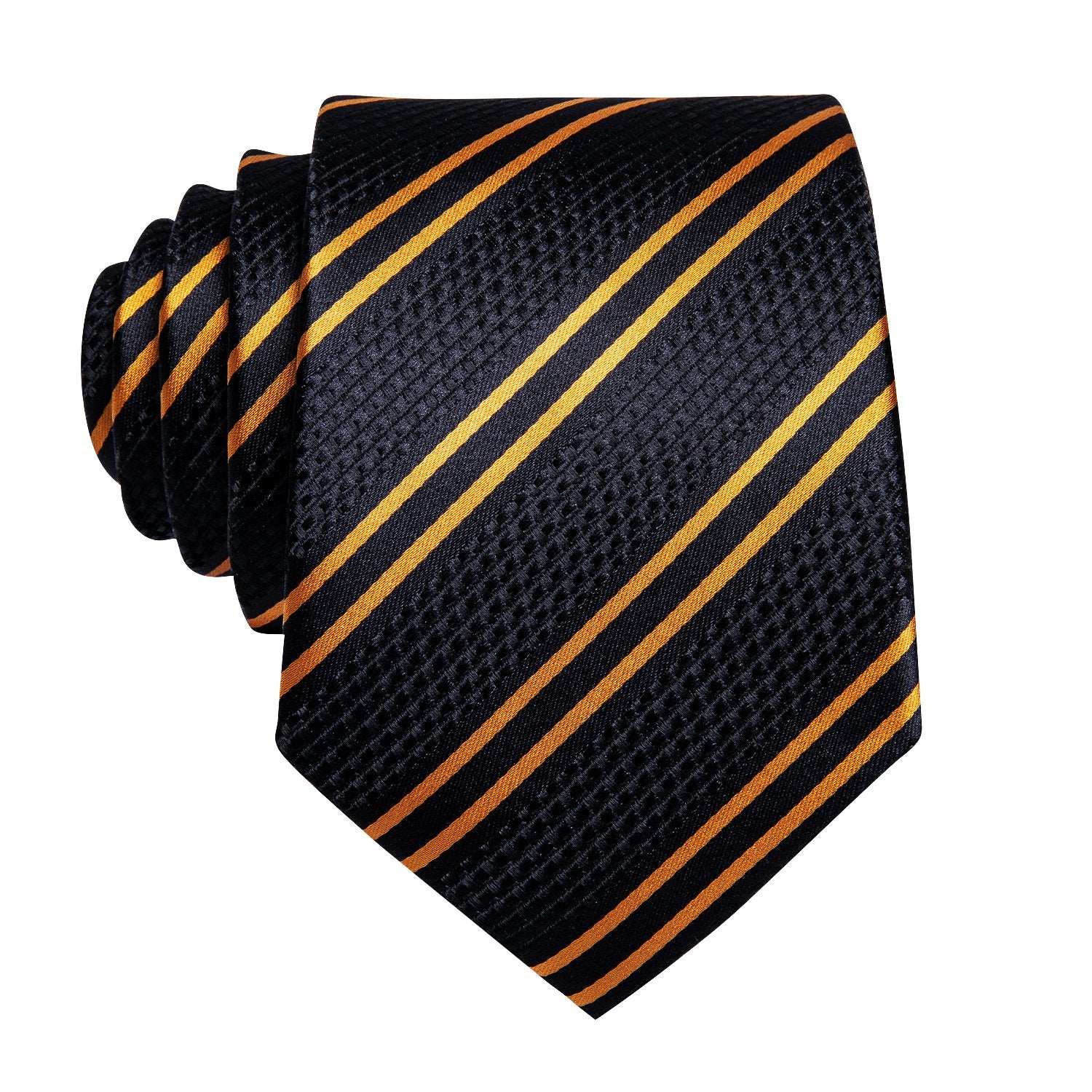 Black Golden Striped Tie Pocket Square Cufflinks Set