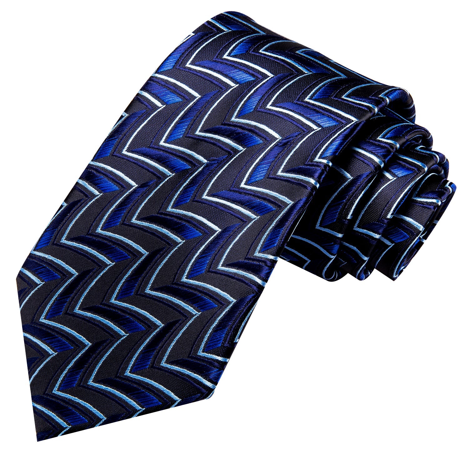 Hi-Tie Blue Striped Novelty Tie Pocket Square Cufflinks Set with Wedding Brooch