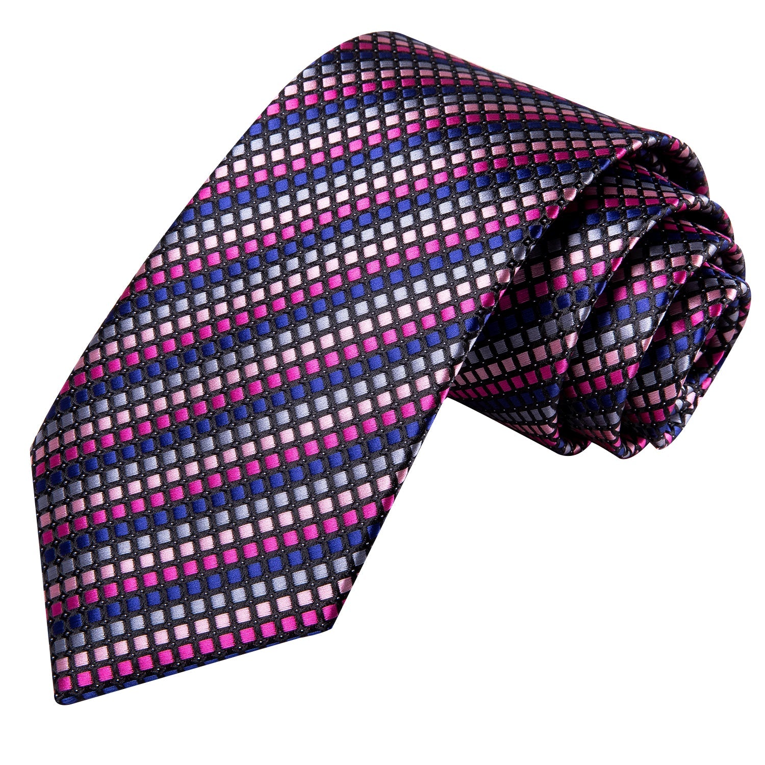 Pink Blue Striped Novelty Tie Pocket Square Cufflinks Set with Wedding Brooch