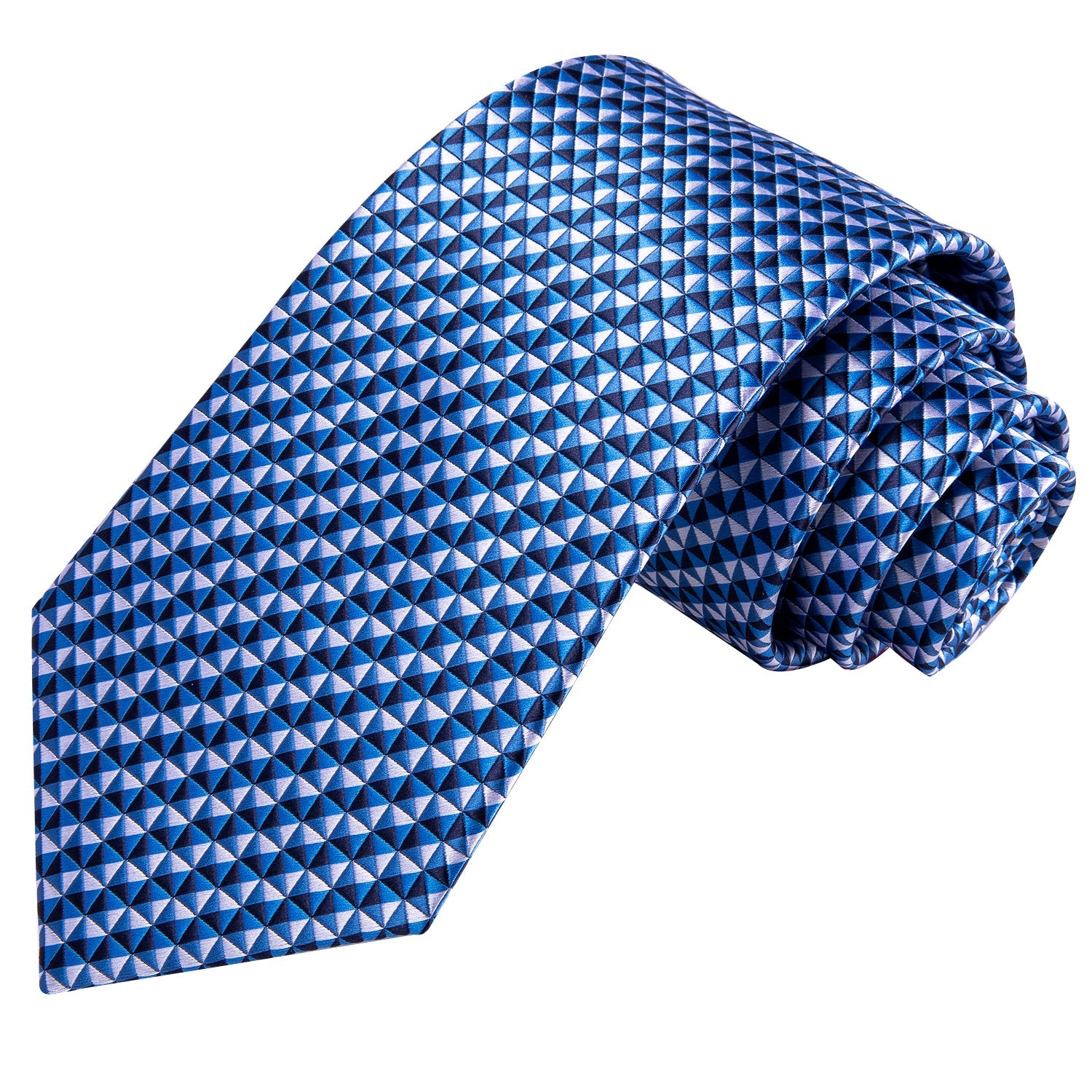 White Blue Plaid Tie Pocket Square Cufflinks Set with Wedding Brooch