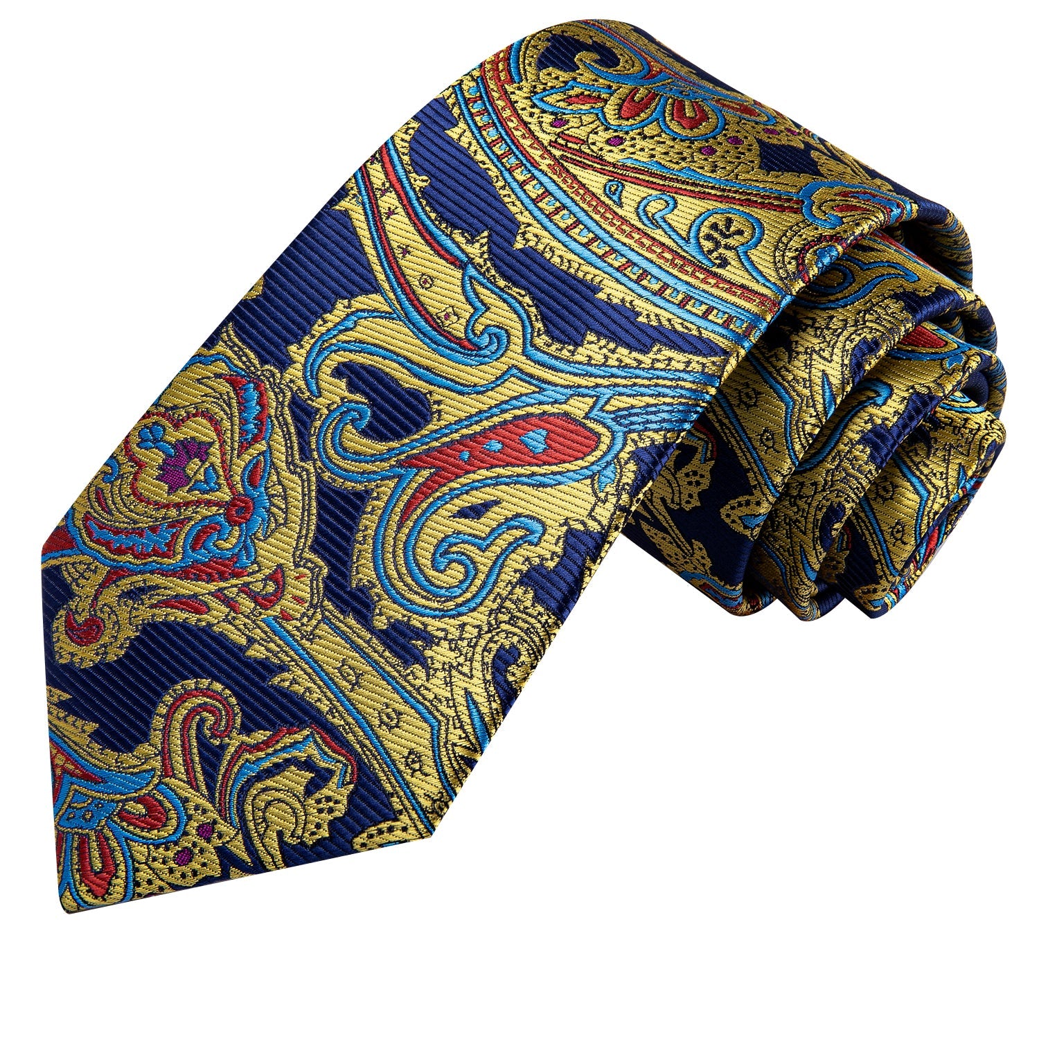 Hi-Tie Blue Yellow Floral Tie Handkerchief Cufflinks Set with Wedding Brooch