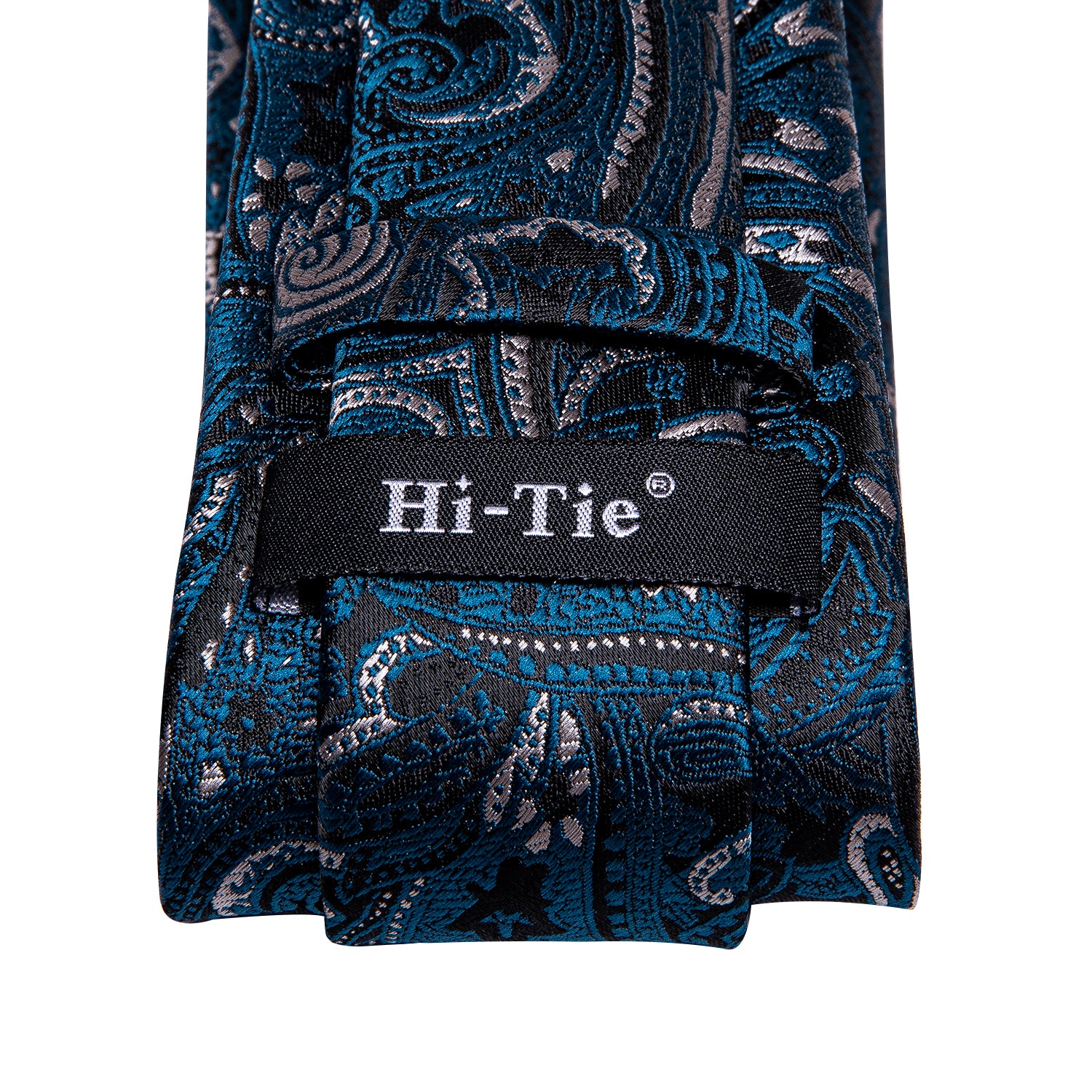 Black Blue Jacquard Floral Mens Tie Pocket Square Cufflinks Set