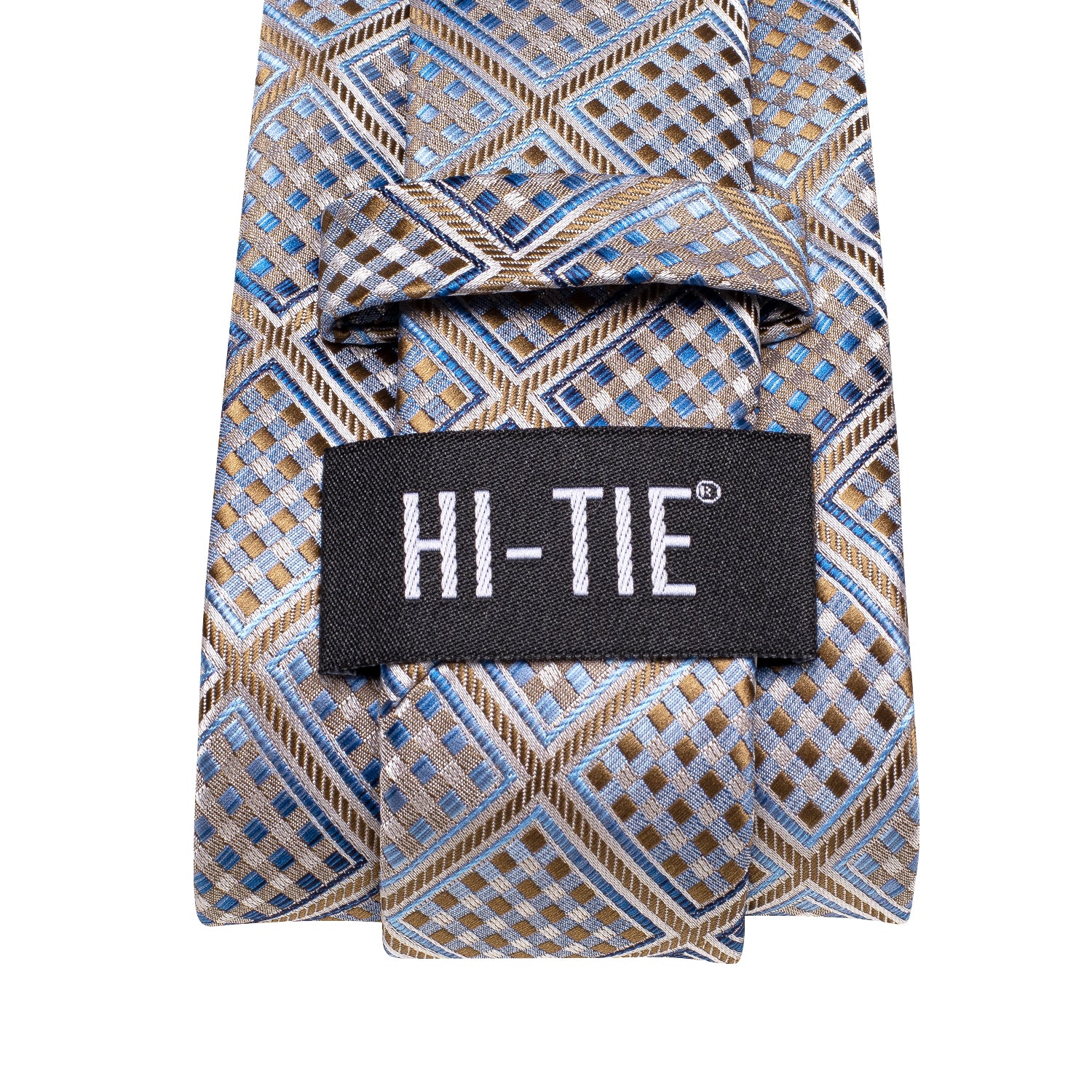 Champagne Blue Plaid Tie Pocket Square Cufflinks Set