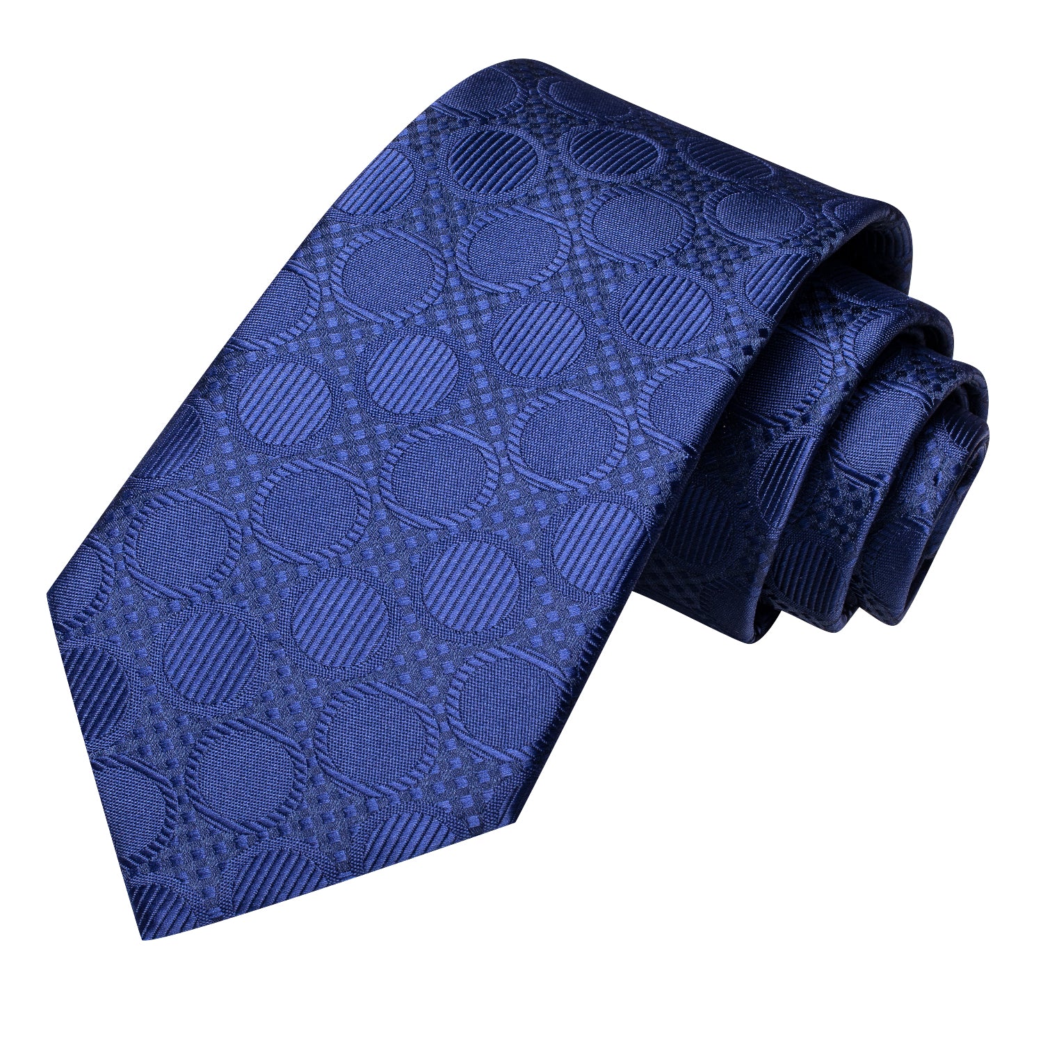 Mens Navy Blue Necktie Circle Tie Pocket Square Cufflinks Set