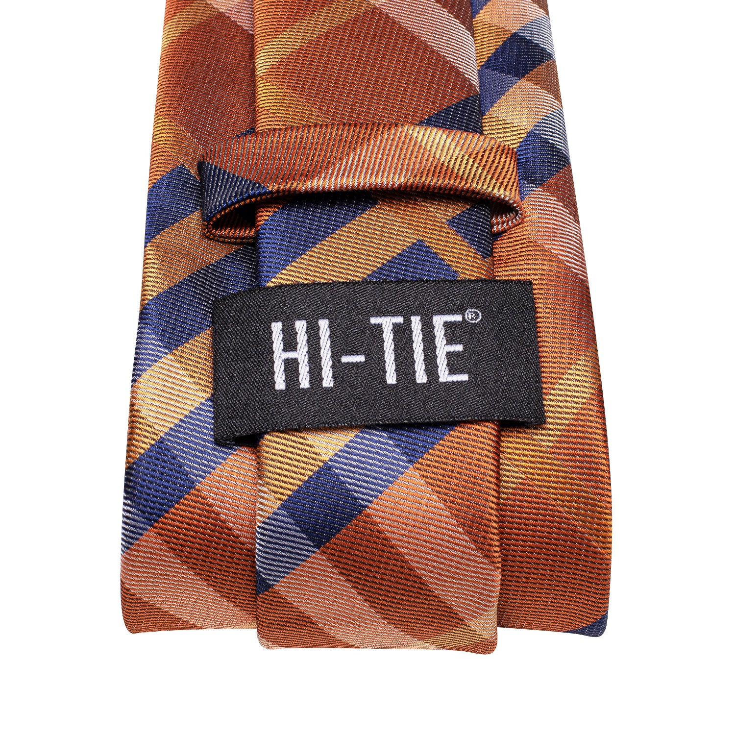 Orange Necktie Blue Checkered Tie Pocket Square Cufflinks Set