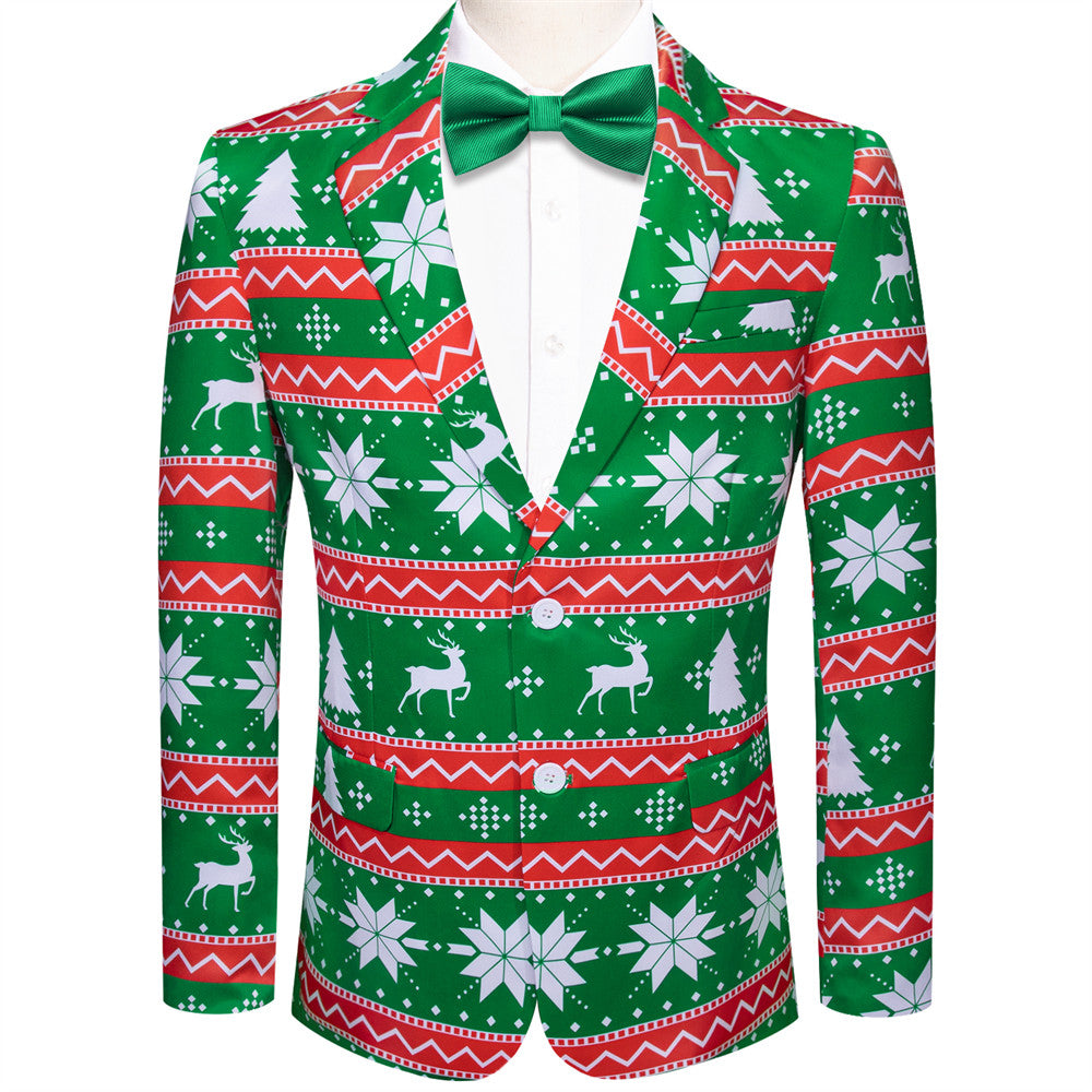 Hi-Tie Green Red Striped Snow Christmas Suit for Men