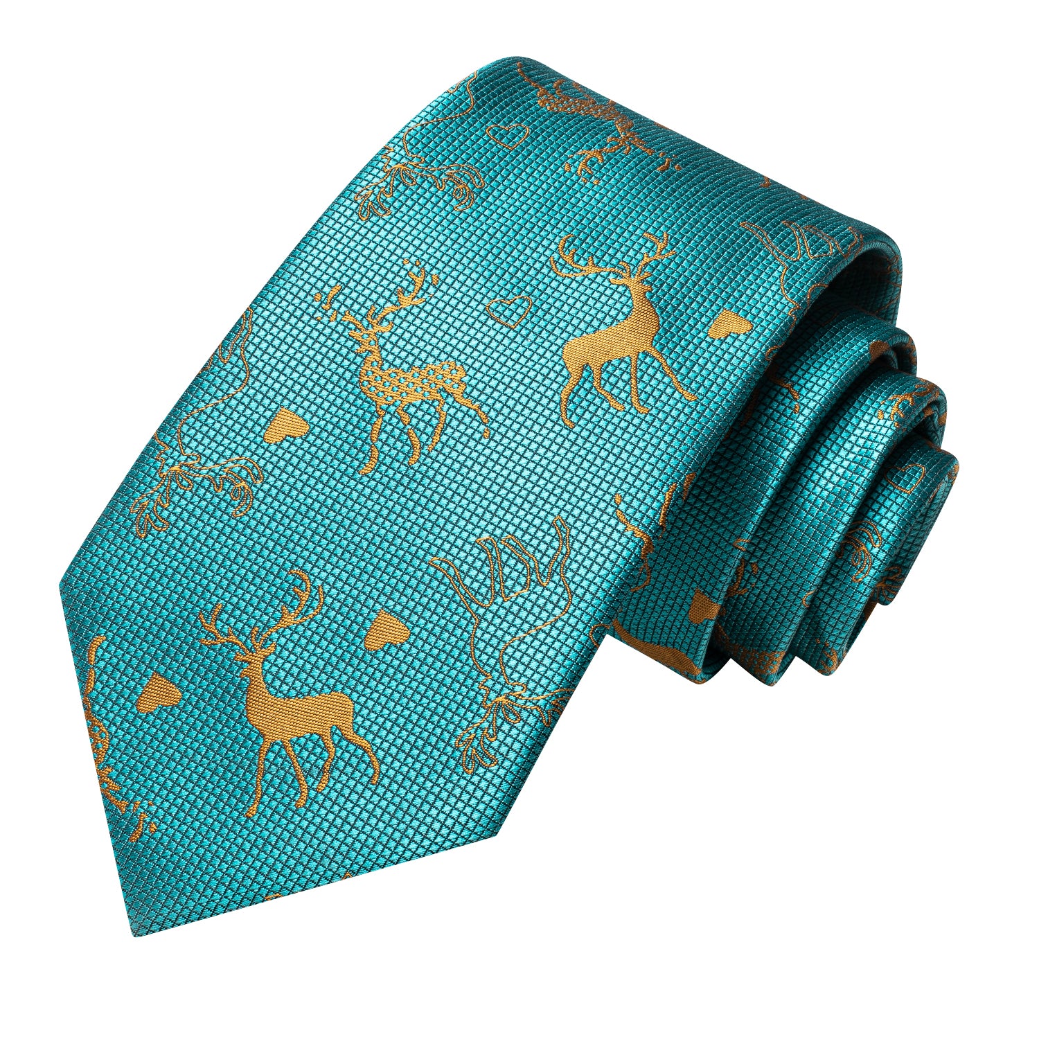 Teal Golden Elk Christmas Necktie Pocket Square Cufflinks Set