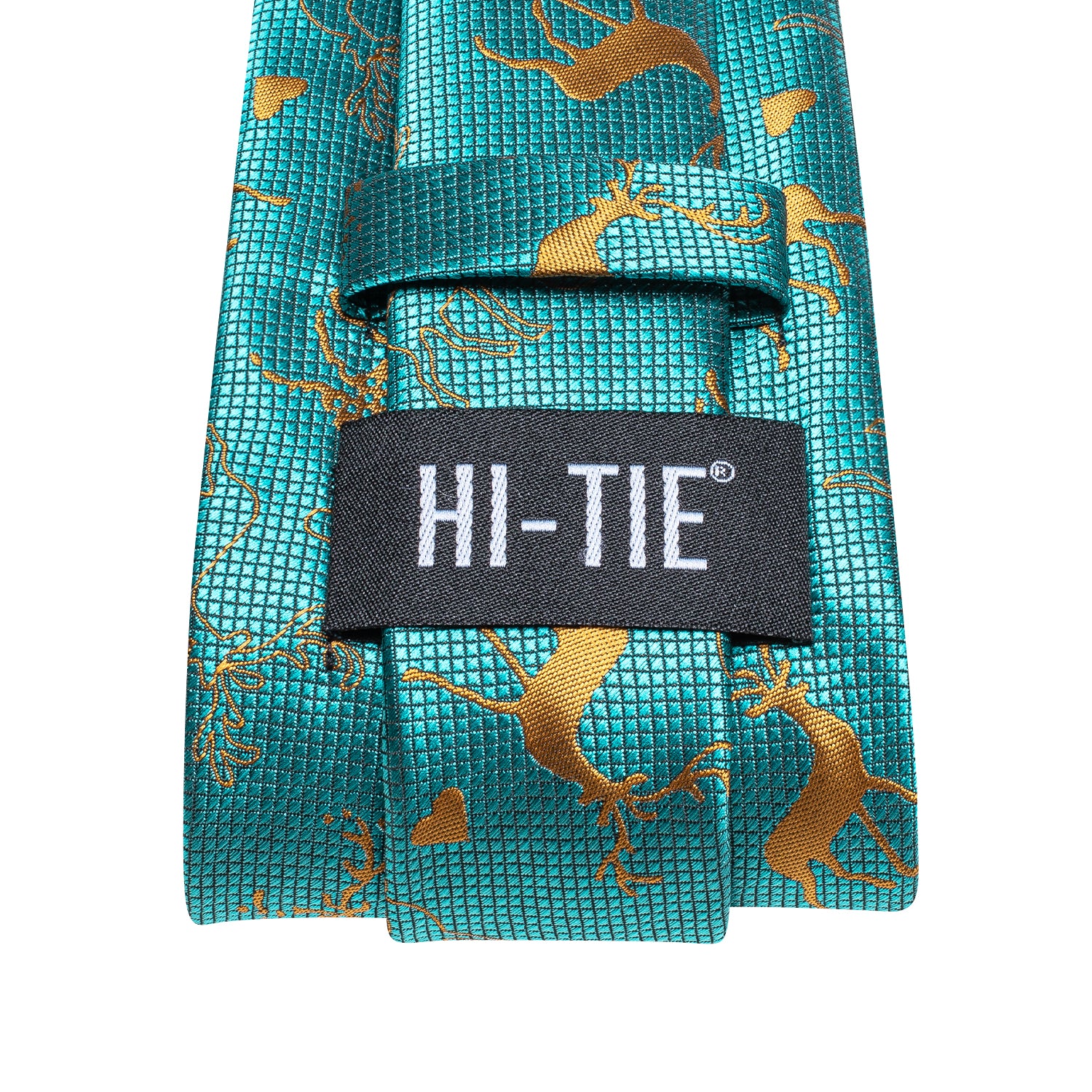 Teal Golden Elk Christmas Necktie Pocket Square Cufflinks Set