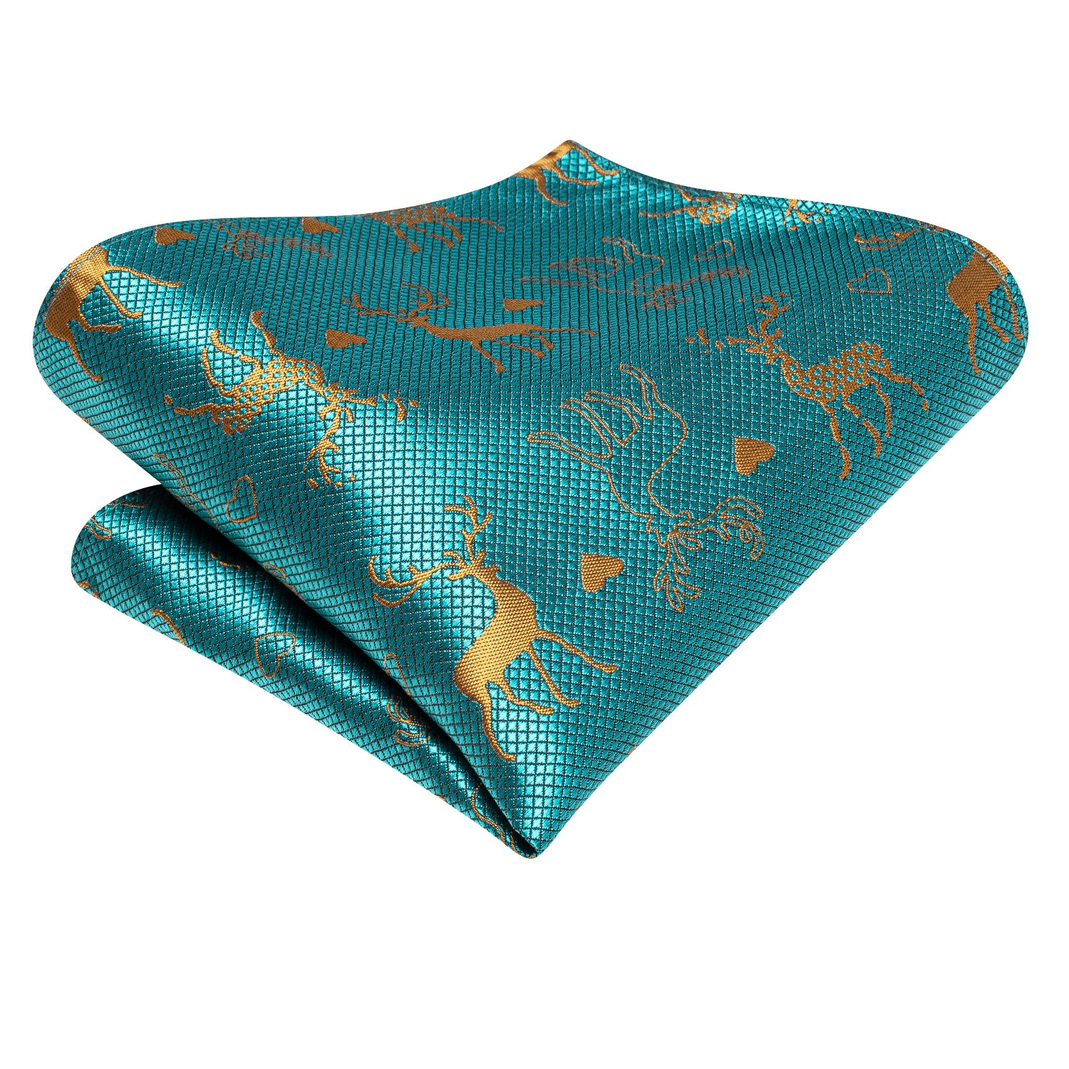 Teal Golden Elk Christmas Necktie Pocket Square Cufflinks Set