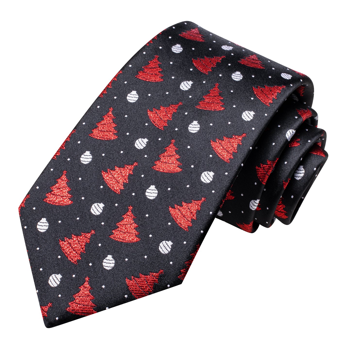 Black Red Christmas Tree Necktie Pocket Square Cufflinks Set