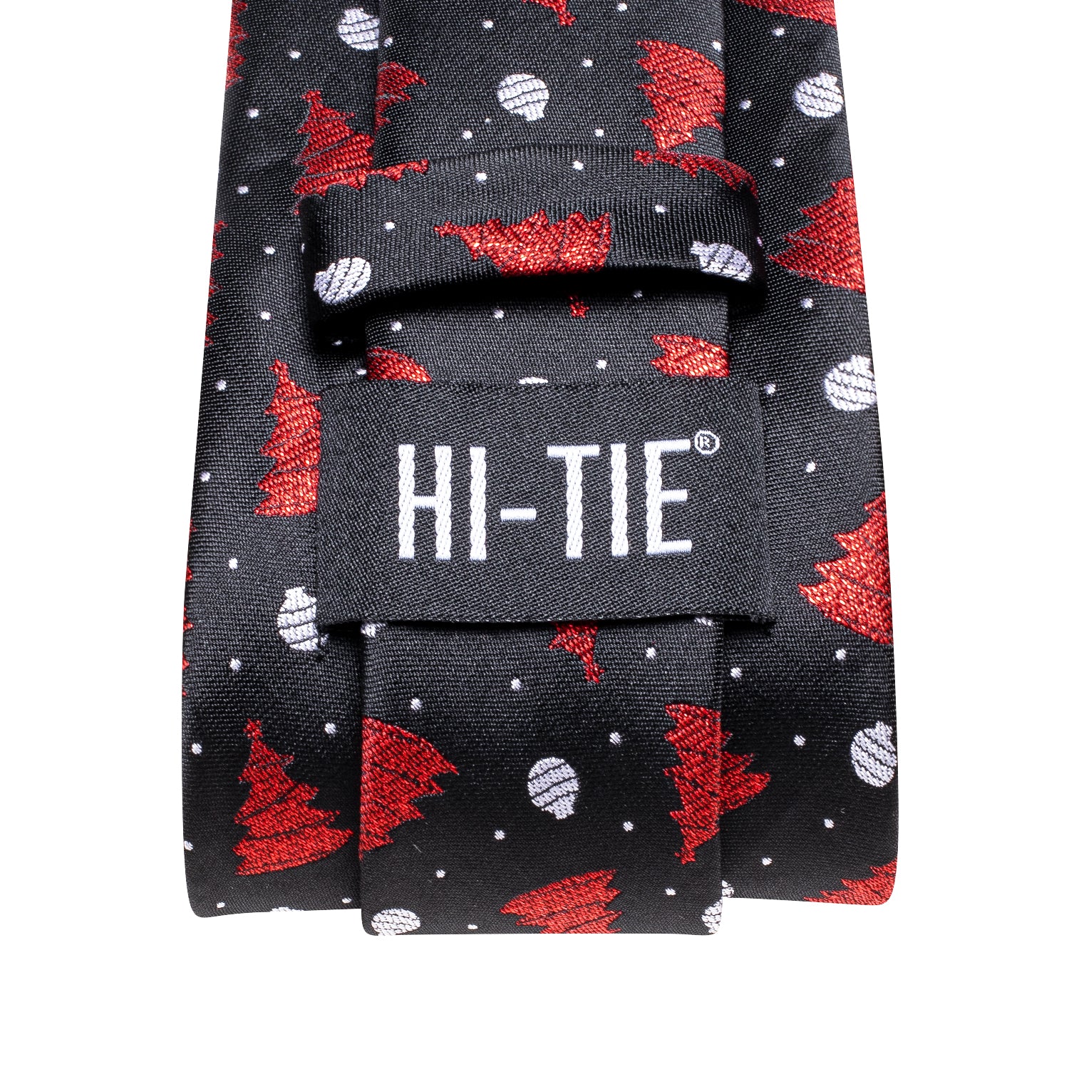 Black Red Christmas Tree Necktie Pocket Square Cufflinks Set