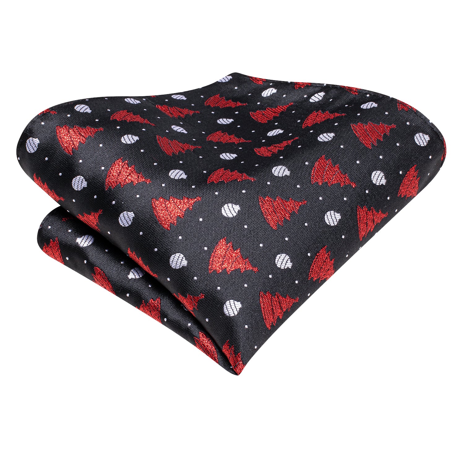 Black Red Christmas Tree Necktie Pocket Square Cufflinks Set