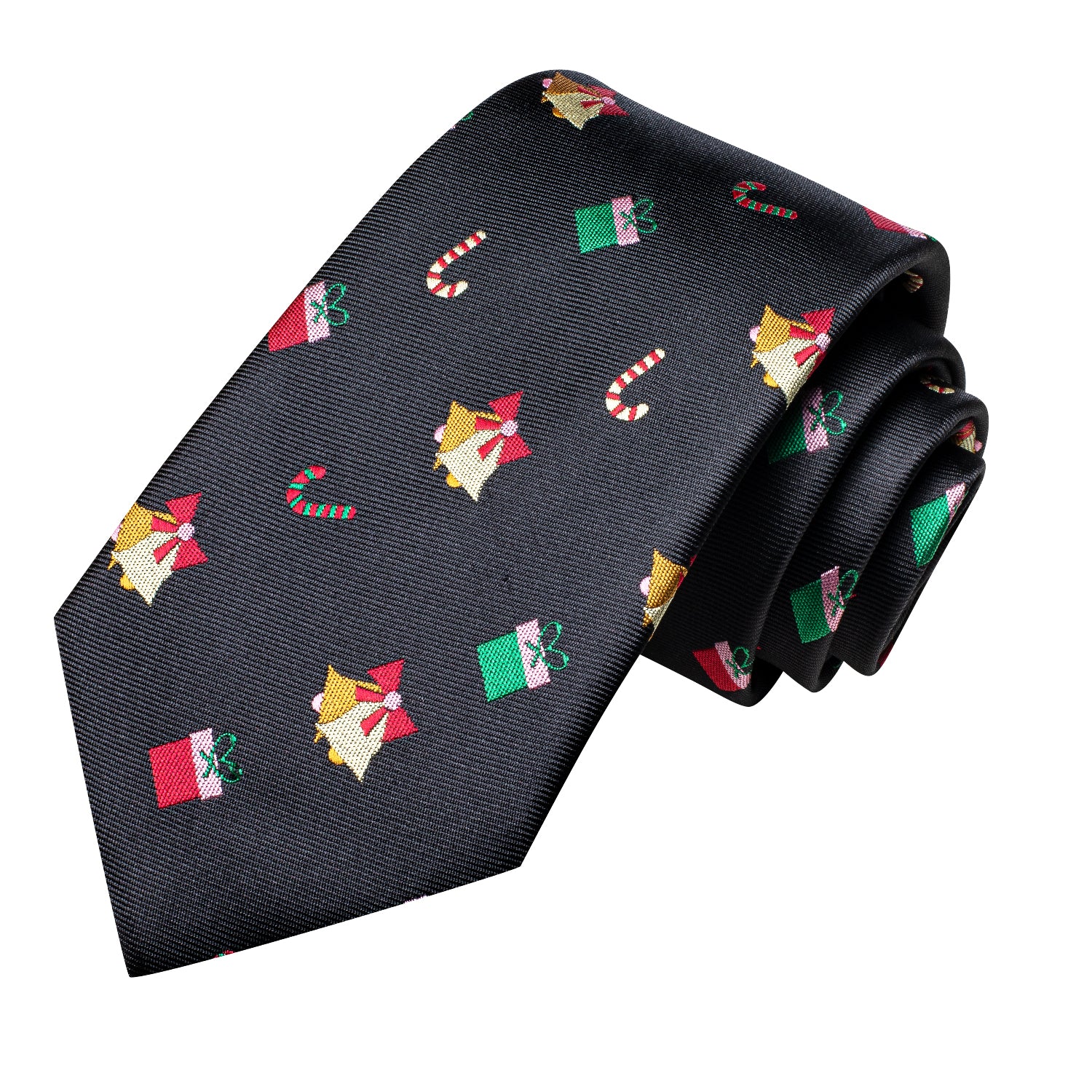 Black Colorful Christmas Gift Tie Pocket Square Cufflinks Set