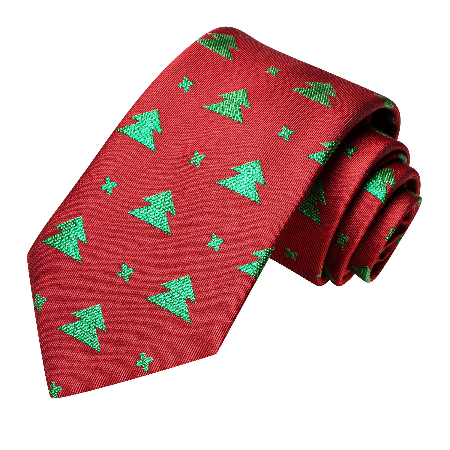  Red Green Christmas Tree Necktie Pocket Square Cufflinks Set