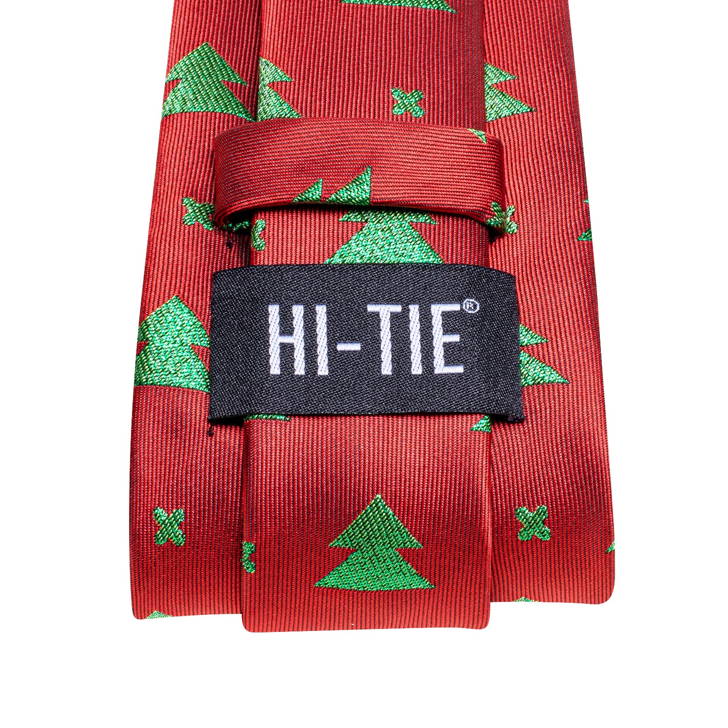  Red Green Christmas Tree Necktie Pocket Square Cufflinks Set