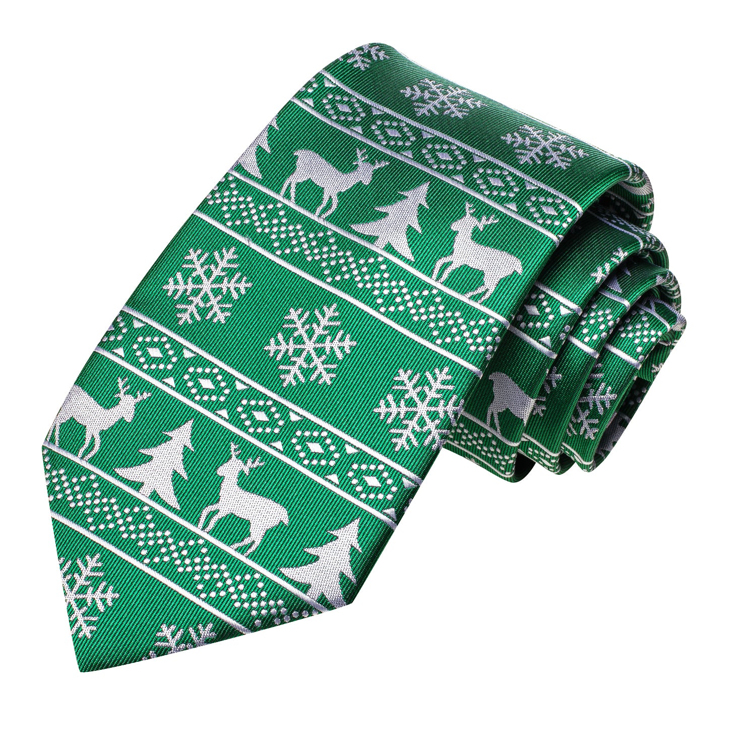 Green White Novelty Christmas Tie Pocket Square Cufflinks Set