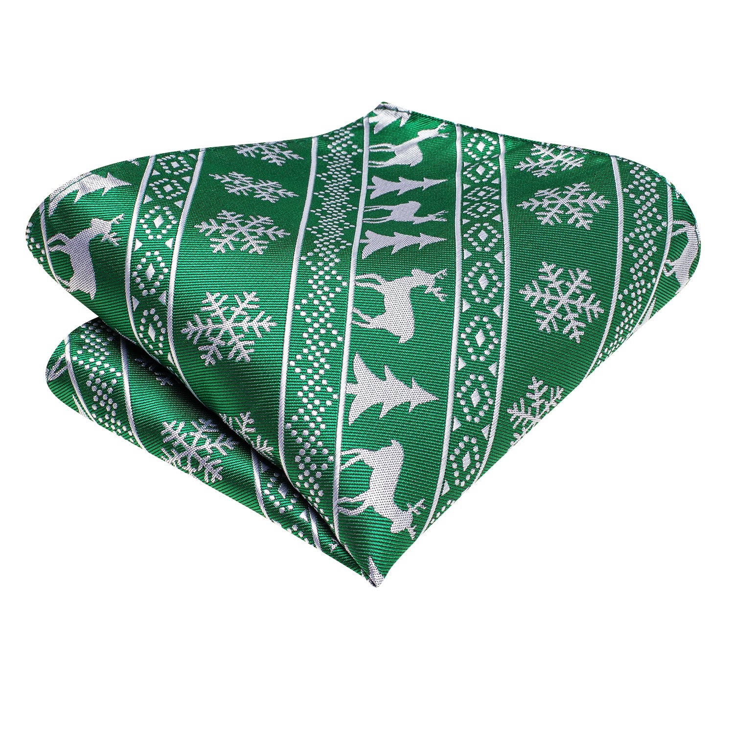 Green White Novelty Christmas Tie Pocket Square Cufflinks Set