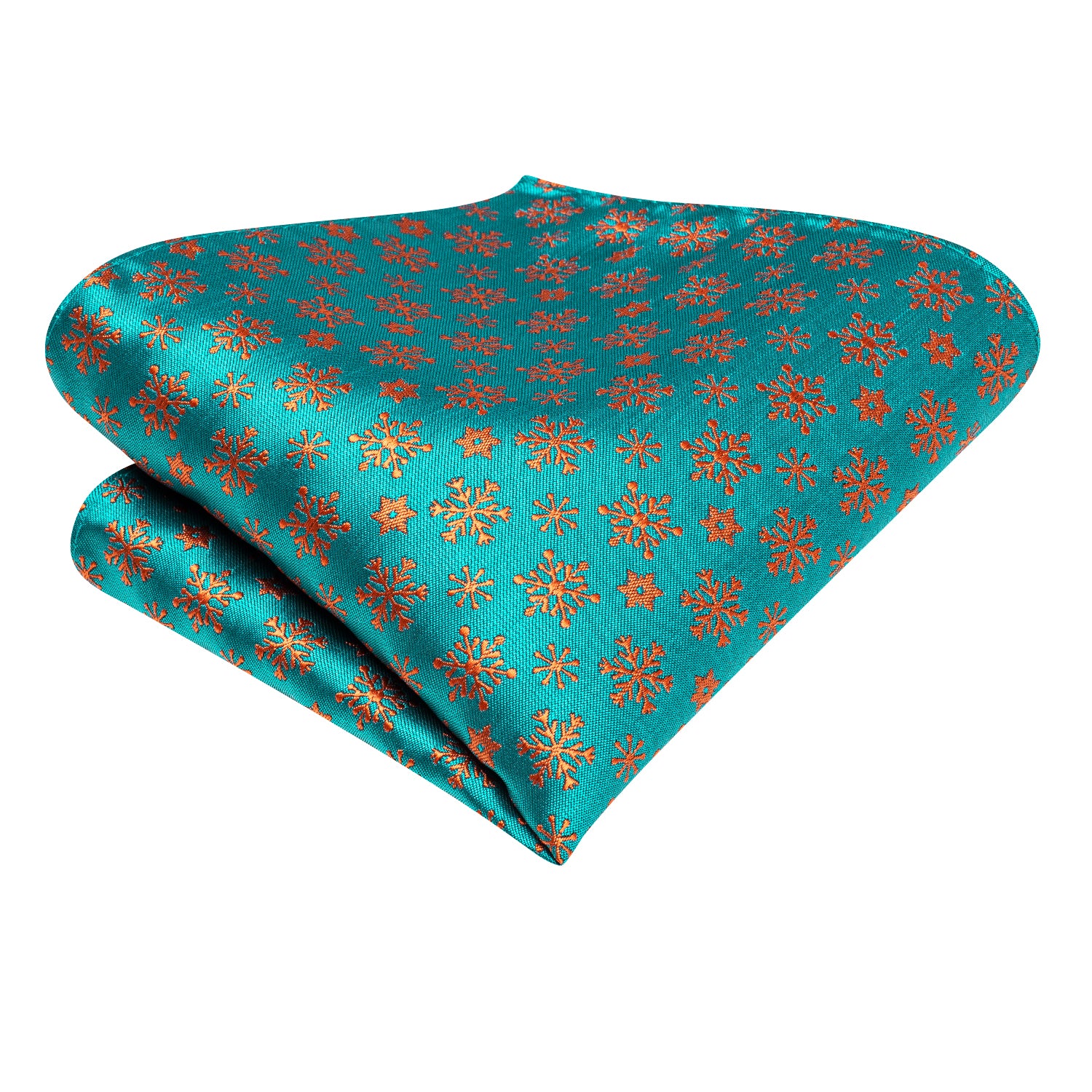Teal Orange Snow Christmas Necktie Pocket Square Cufflinks Set