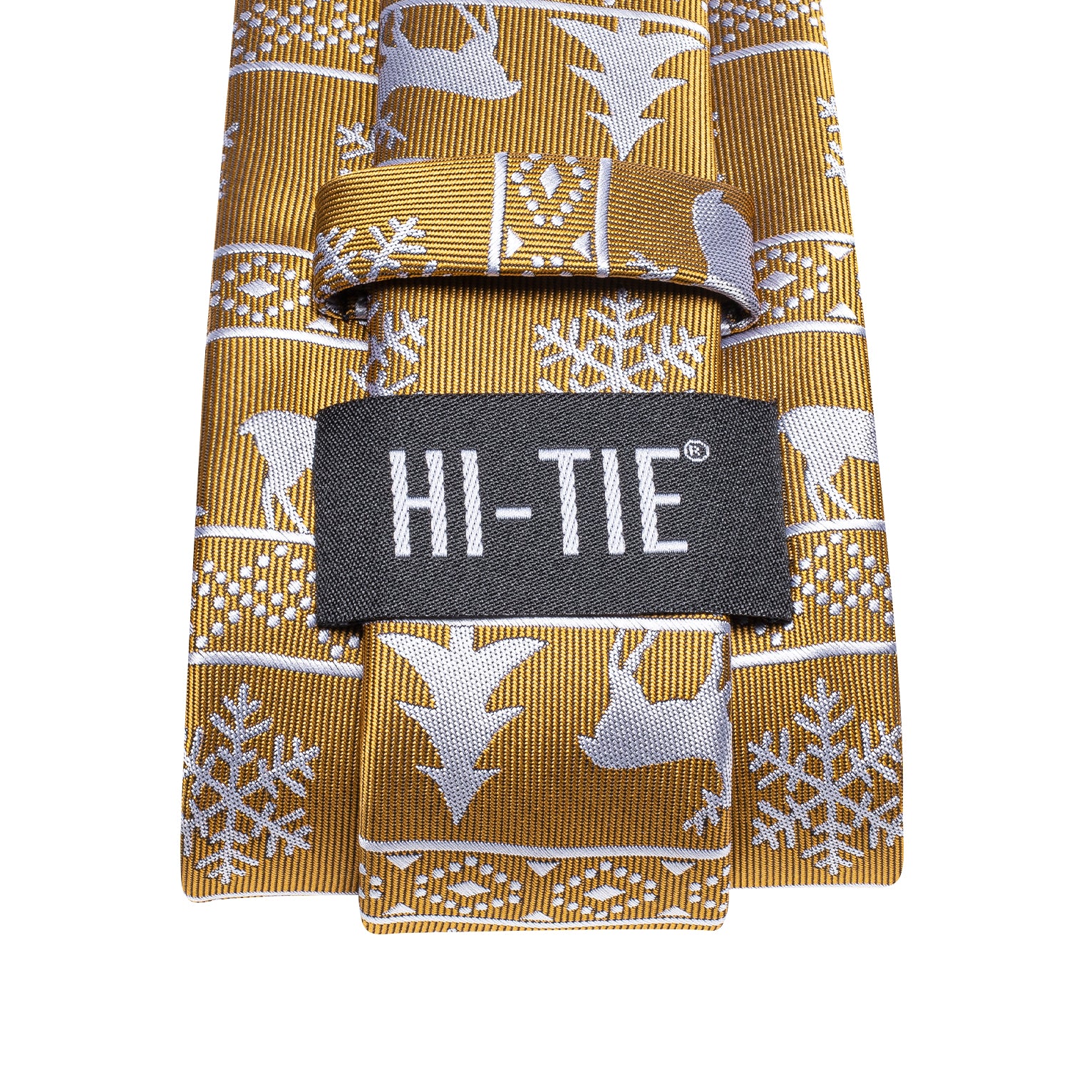 Golden White Elk Christmas Necktie Pocket Square Cufflinks Set