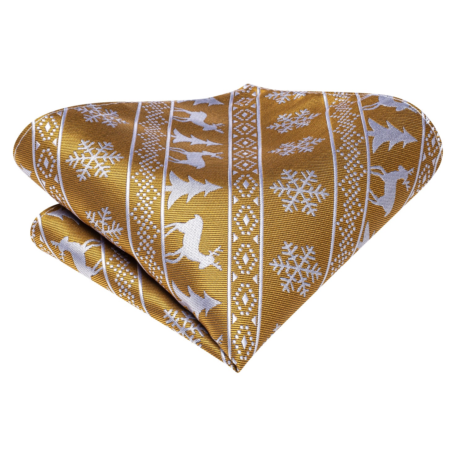 Golden White Elk Christmas Necktie Pocket Square Cufflinks Set