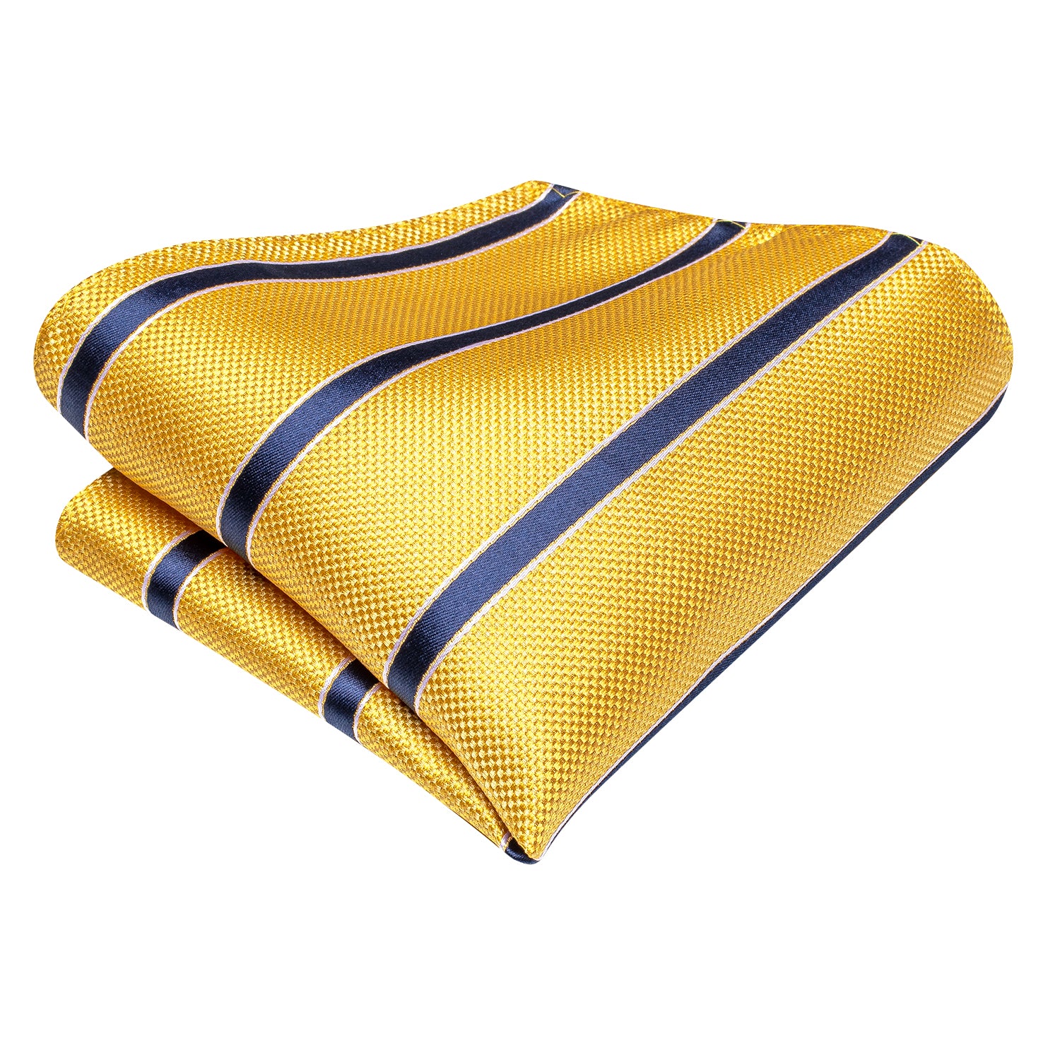 Yellow Deep Blue Striped Silk Men's Necktie Hanky Cufflinks Set