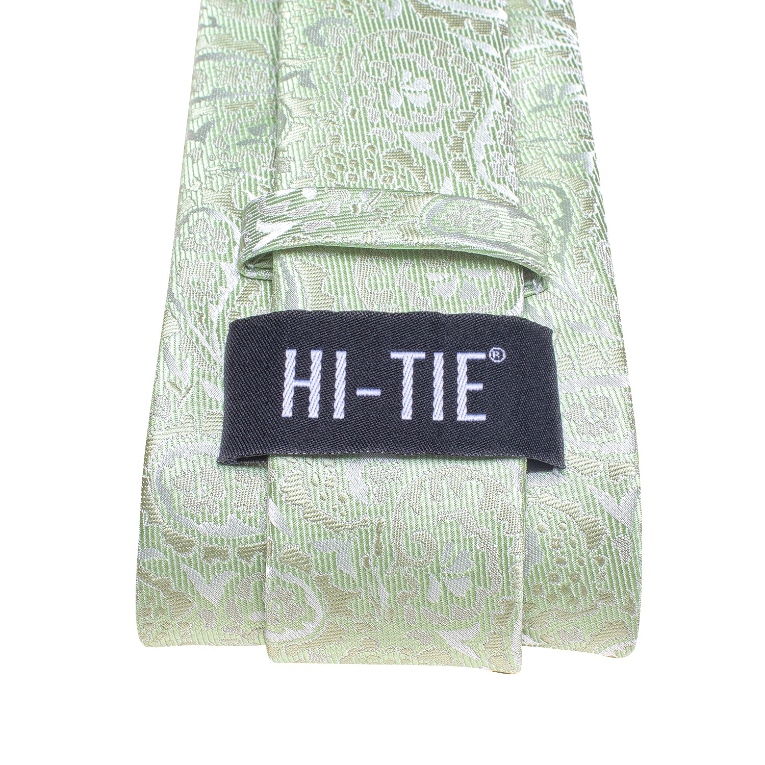  Mint Green Paisley Silk Men Necktie Pocket Square Cufflinks Set