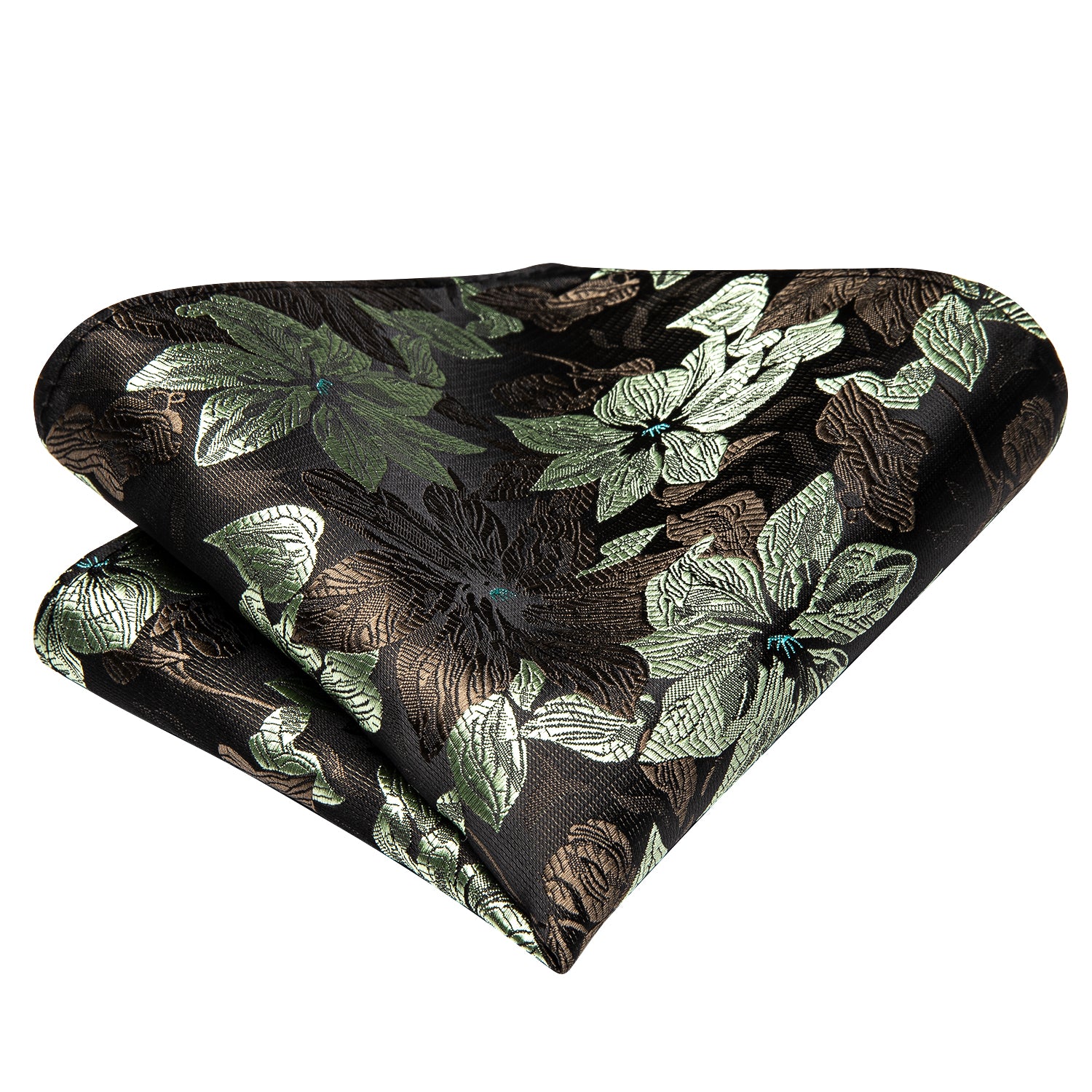 Deep Green Floral 67 Inches XL Ties Handkerchief Cufflinks Set