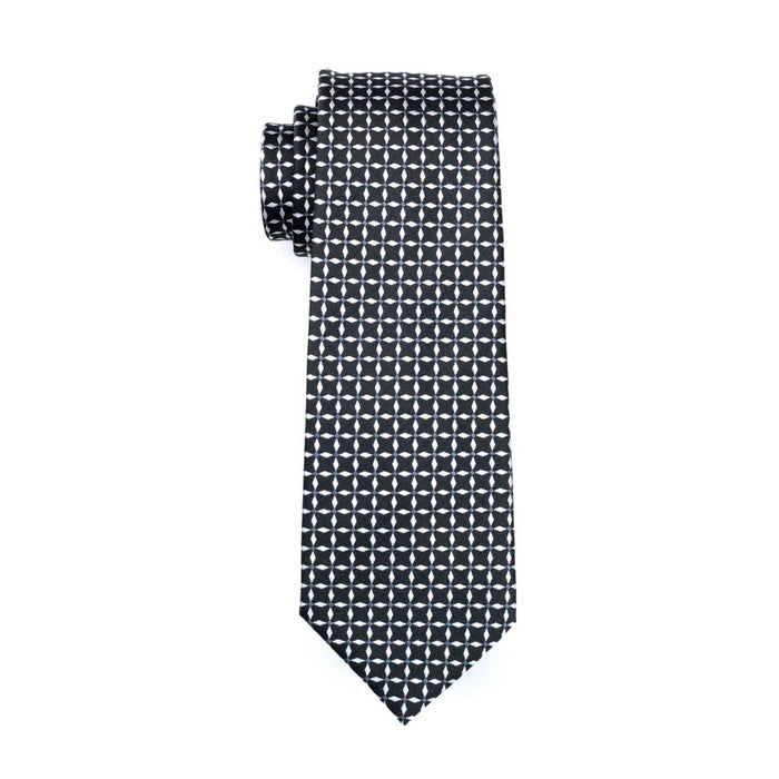 Black White Plaid Silk Men's Tie Pocket Square Cufflinks Set