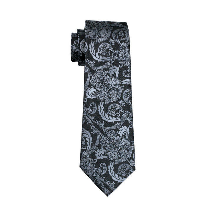  Men Beautiful Black Grey Floral Tie Pocket Square Cufflinks Set