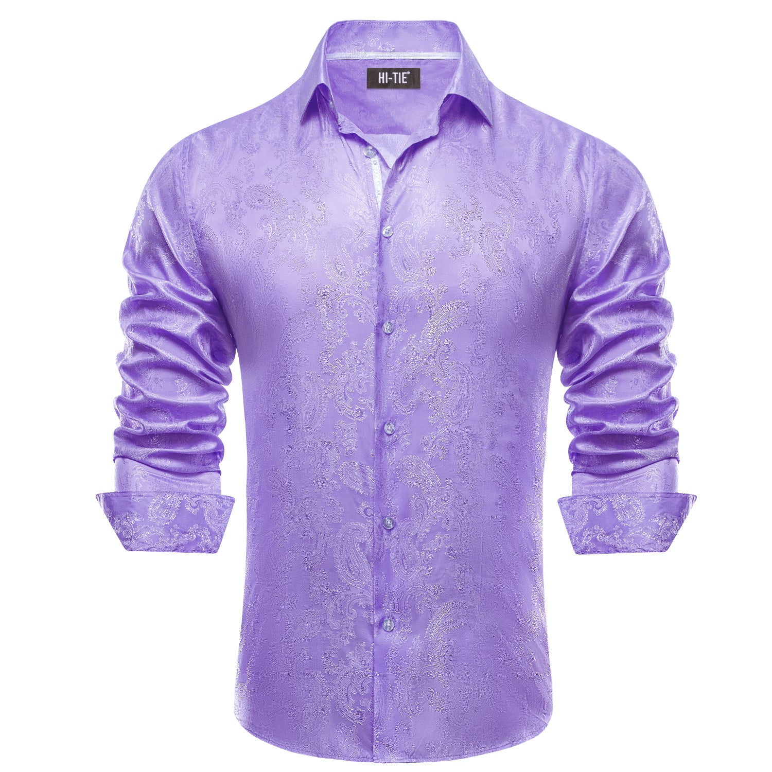 Lilac Purple Men Long Sleeve Paisley Shirt