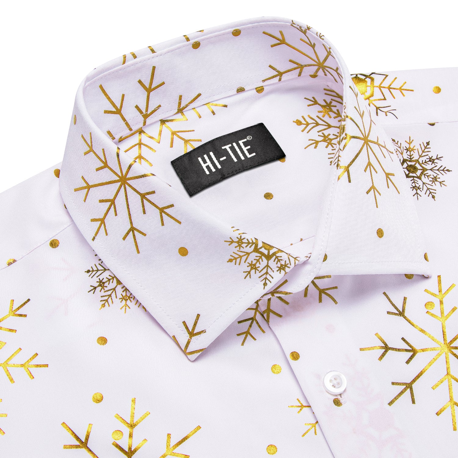 Hi Tie White Golden Snowflake Men s Long Sleeve Shirt Christmas Top M