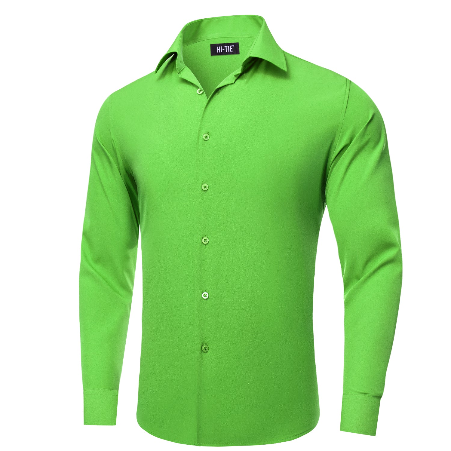 Hi Tie Long Sleeve Shirt Green Solid Casual Men s Dress Shirt Top Wear