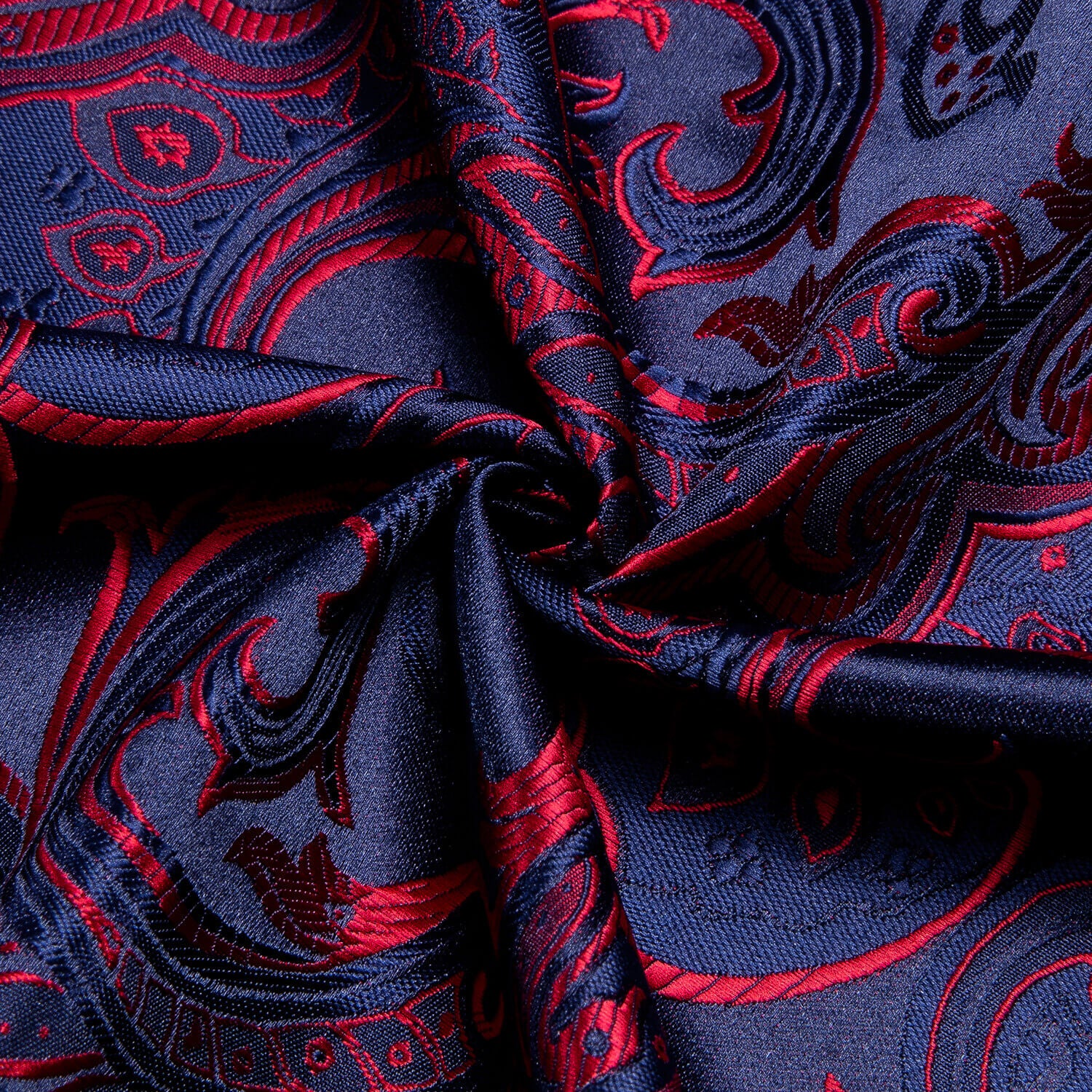 Hi-Tie Men's Shirt Jacquard Woven Navy Blue Red Paisley Silk Shirt