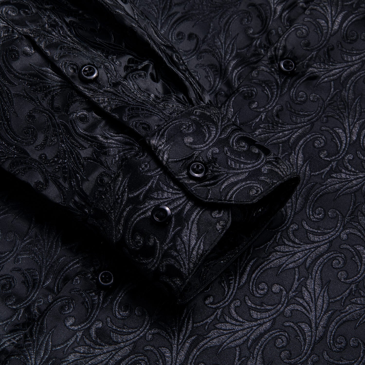 Hi-Tie Long Sleeve Shirt Black Jacquard Floral Silk Men's Shirt Formal