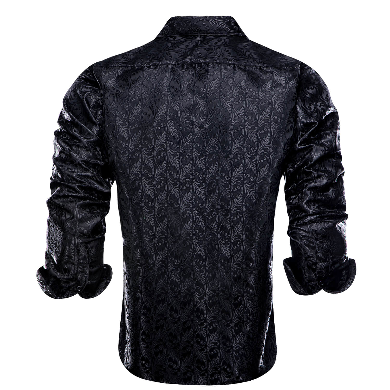 Hi-Tie Long Sleeve Shirt Black Jacquard Floral Silk Men's Shirt Formal