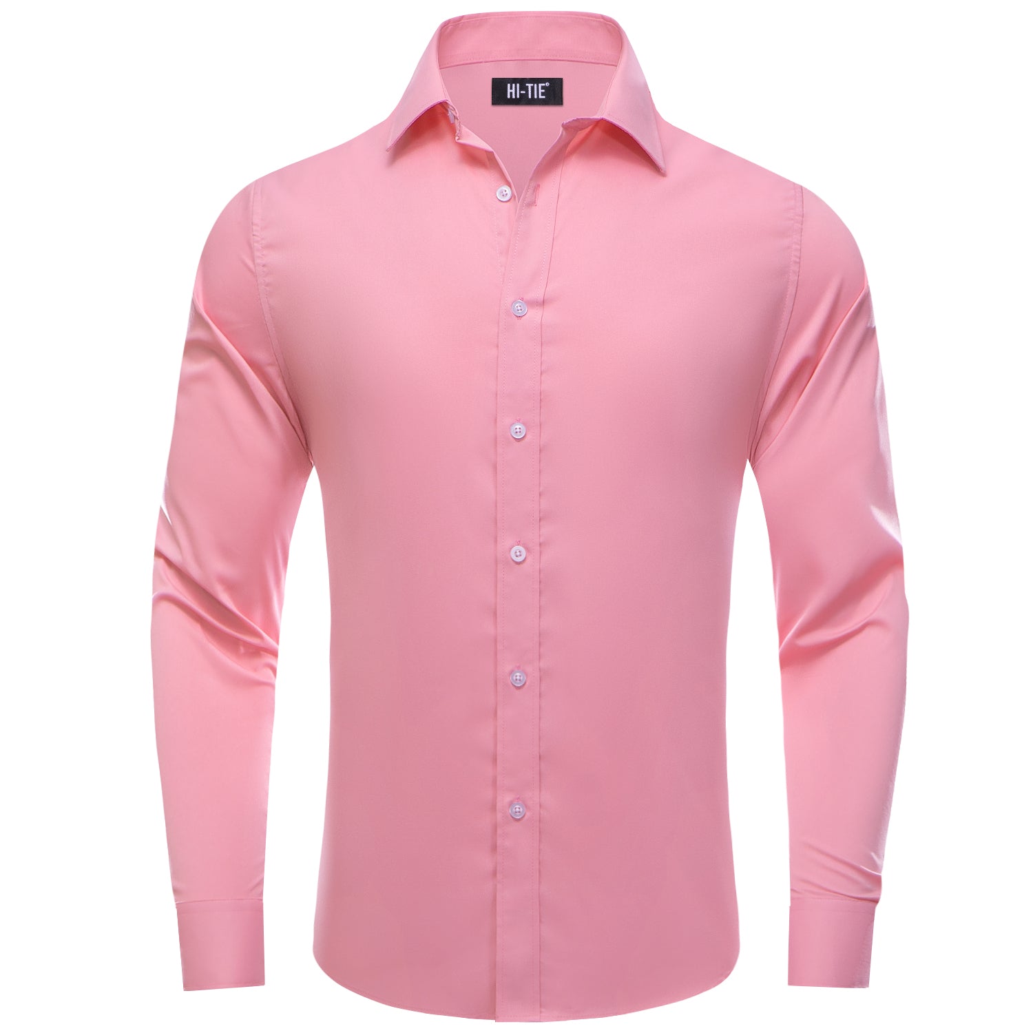 Hi-Tie Long Sleeve Shirt Pink Solid Mens Dress Shirt
