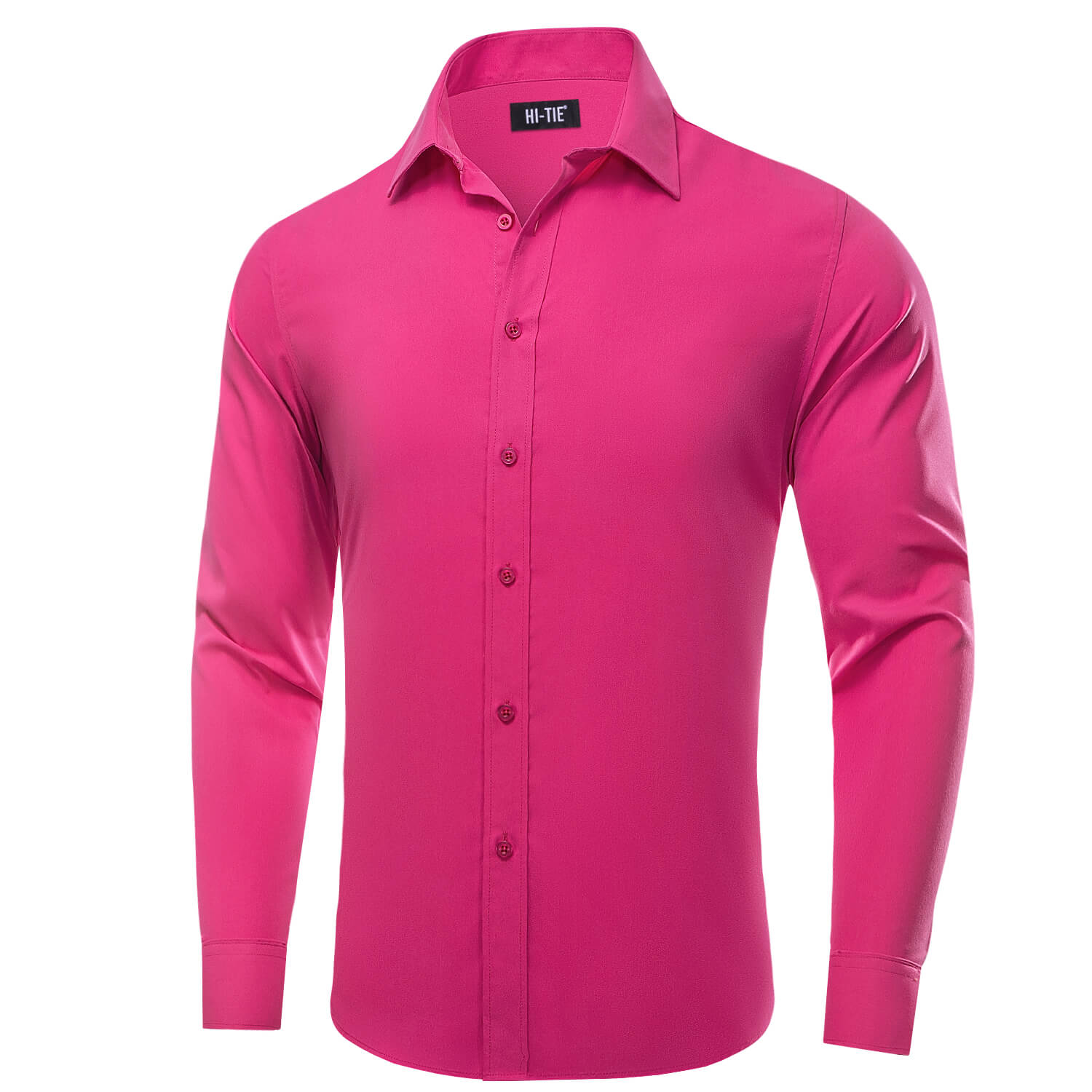 Hi Tie Mens Dress Shirt Hot Pink Solid Silk Button Down Shirt