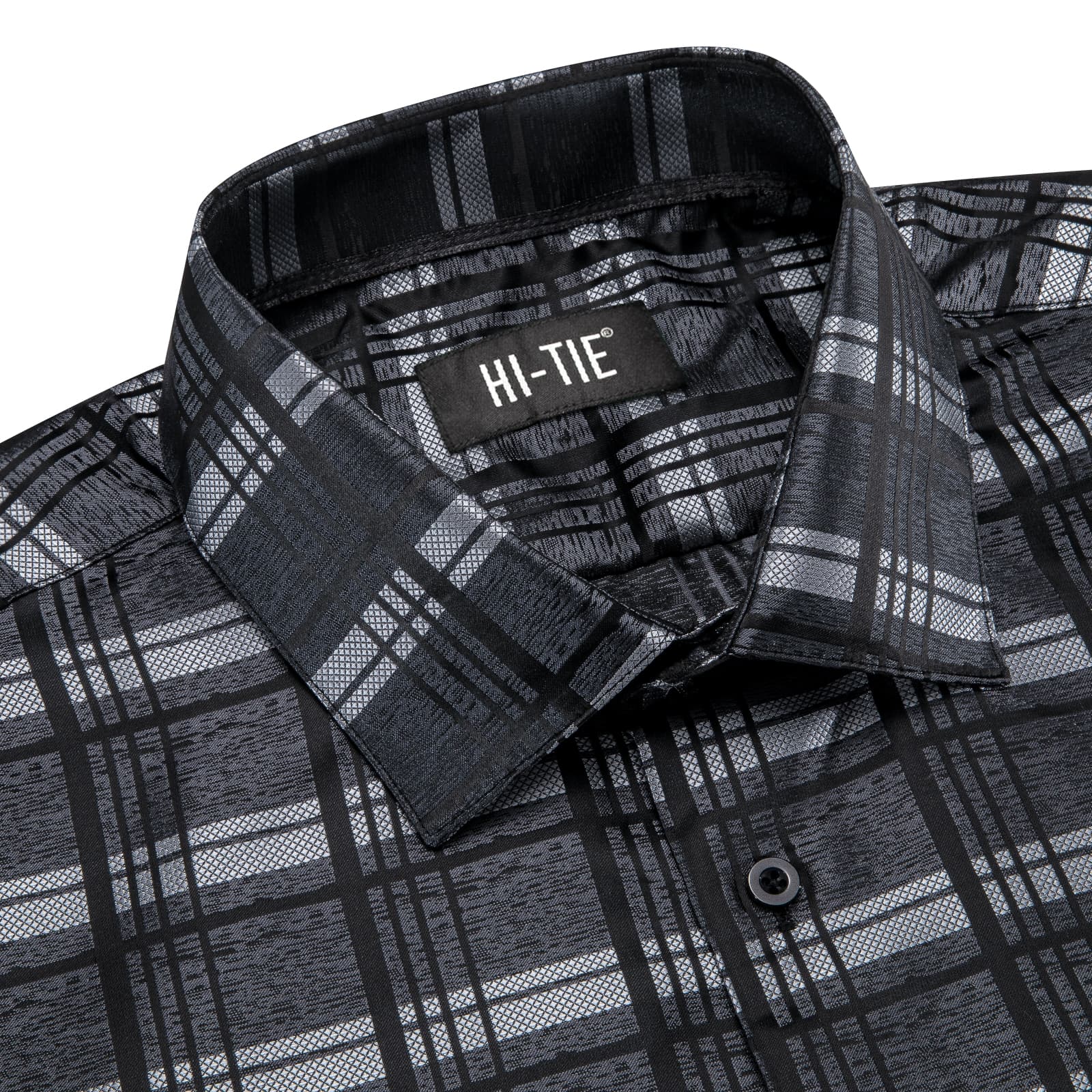 Grey Shirts Black Checkered Plaid Men's Button Up Dress Shirt