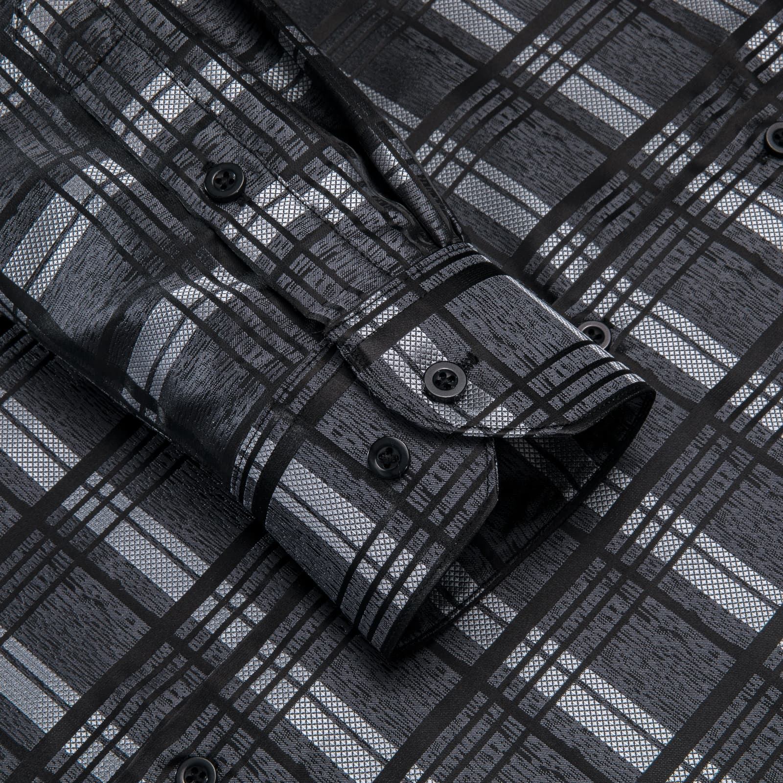 Grey Shirts Black Checkered Plaid Men's Button Up Dress Shirt