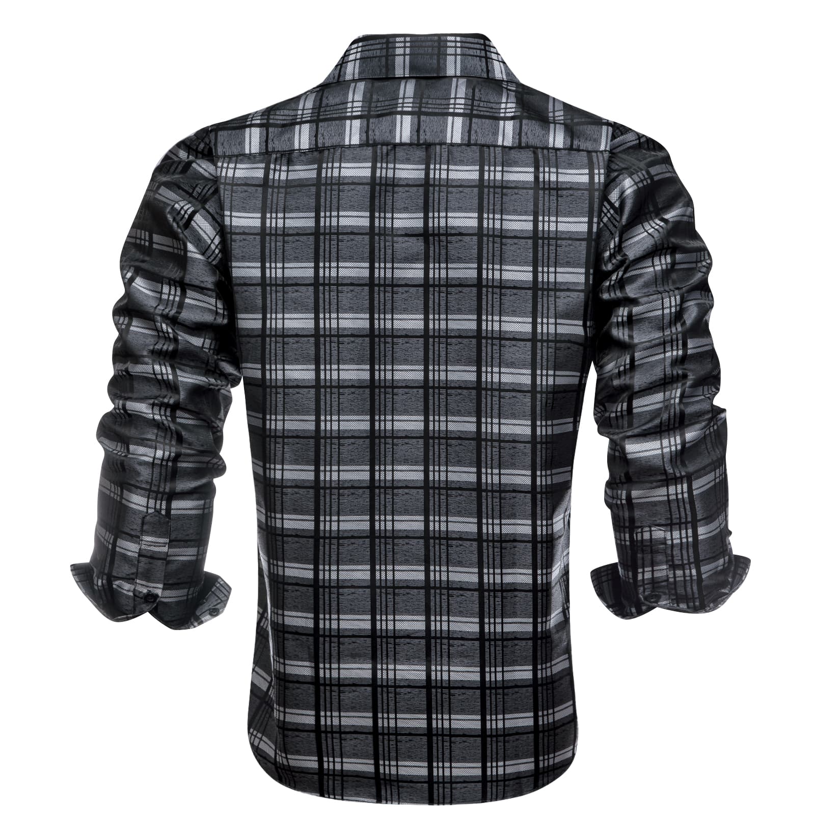 Grey Shirts Black Checkered Plaid Men's Button Up Dress Shirt