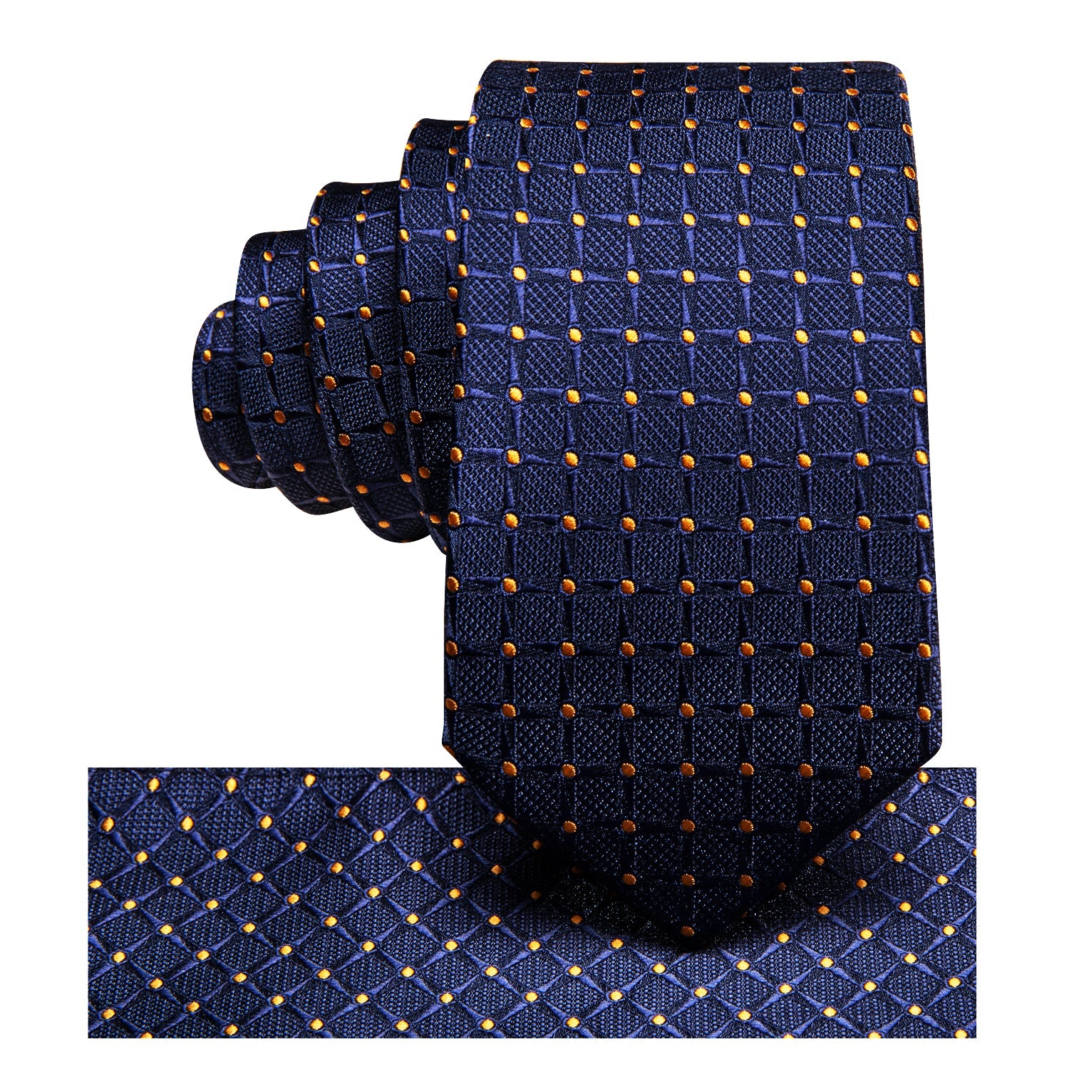 Deep Blue Plaid Poirot Necktie Ring Pocket Square Cufflinks Set