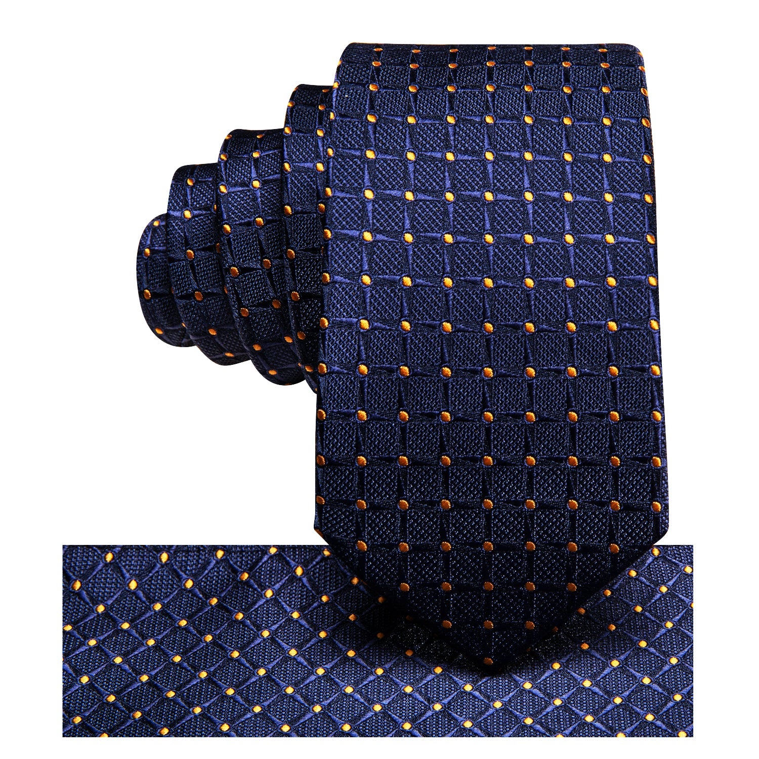 Deep Blue Plaid Tie Pocket Square Cufflinks Set