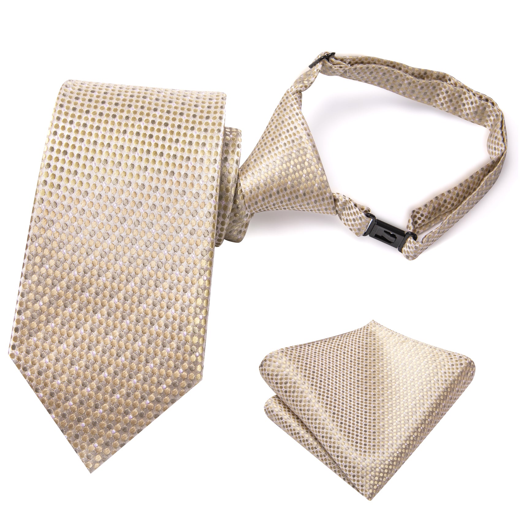 Beige Dot Boys Pre-tied Adjustable Men's Necktie Pocket Square