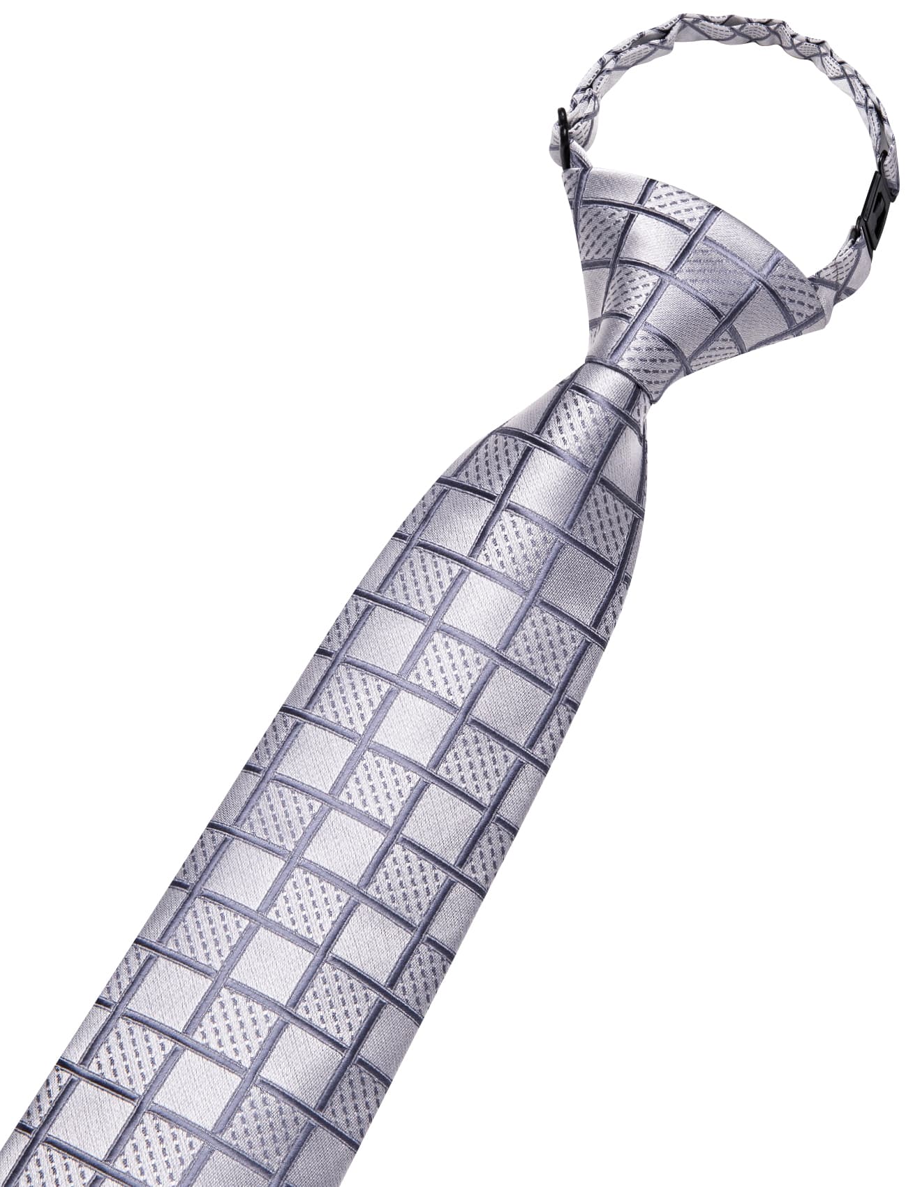 Light Grey Boys Neckties Plaid Adjustable Kids Tie Hanky Set