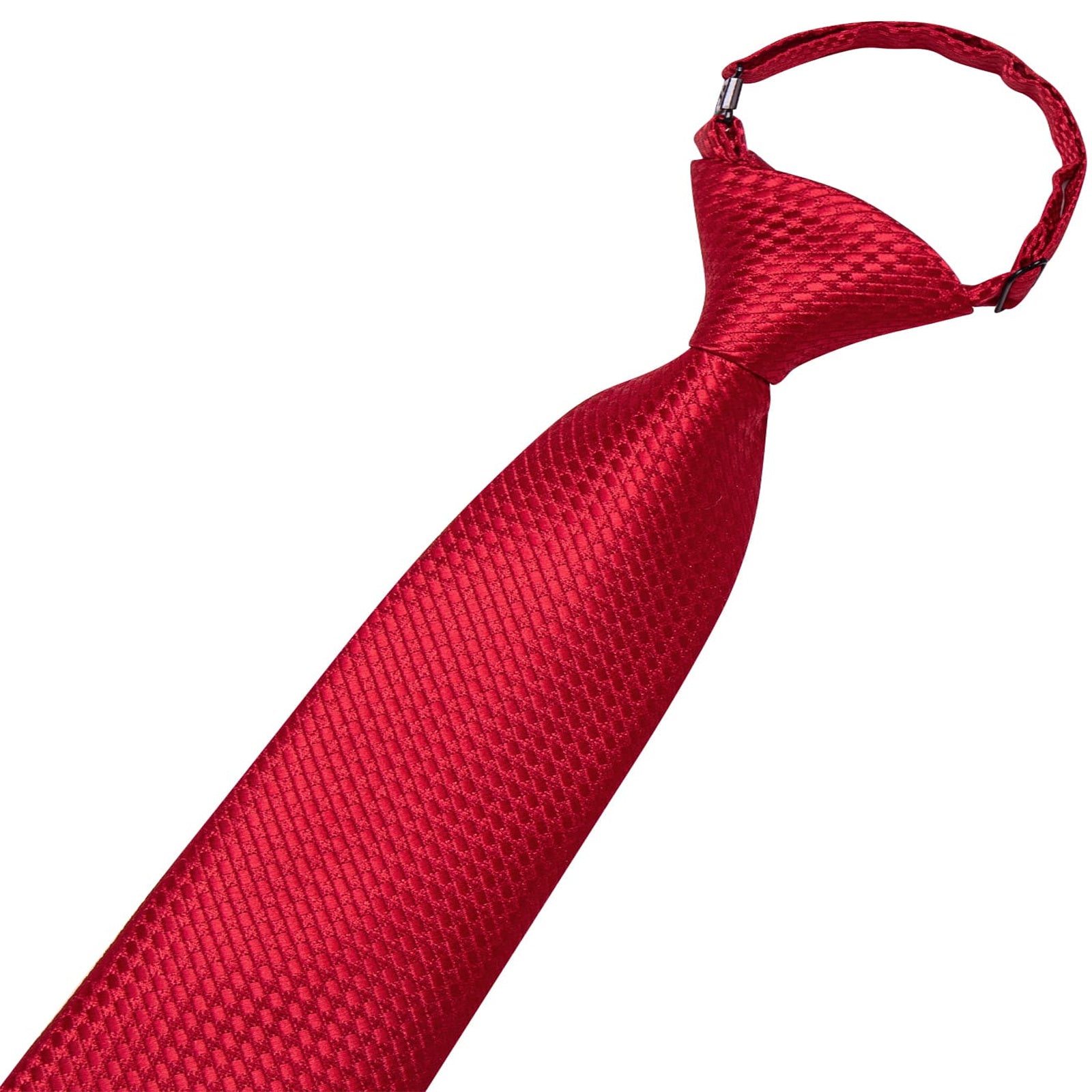 Hi-Tie Pure Red Plaid Boys Pre-tied Adjustable Tie Pocket Square