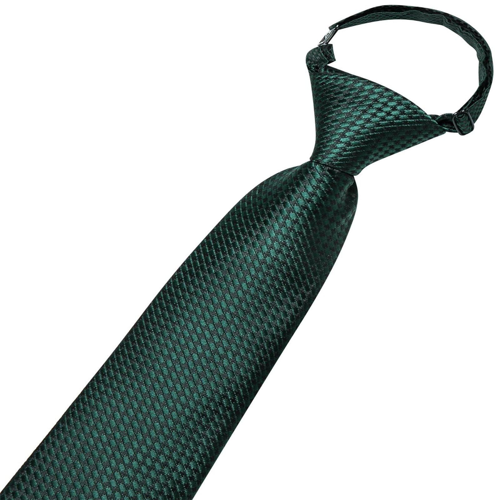 Hi-Tie Dark Green Plaid Boys Pre-tied Adjustable Tie Pocket Square