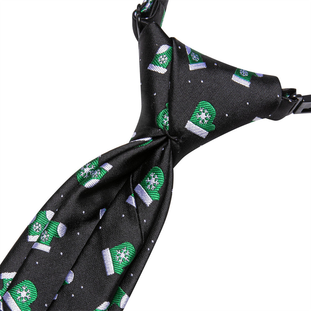 Hi-Tie Black Green Christmas Boys Pre-tied Adjustable Tie Pocket Square