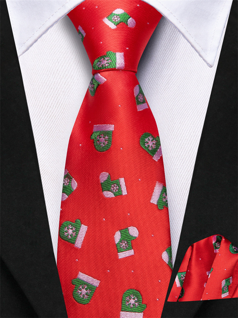 Hi-Tie Red Green Christmas Kid Pre-tied Adjustable Tie Pocket Square