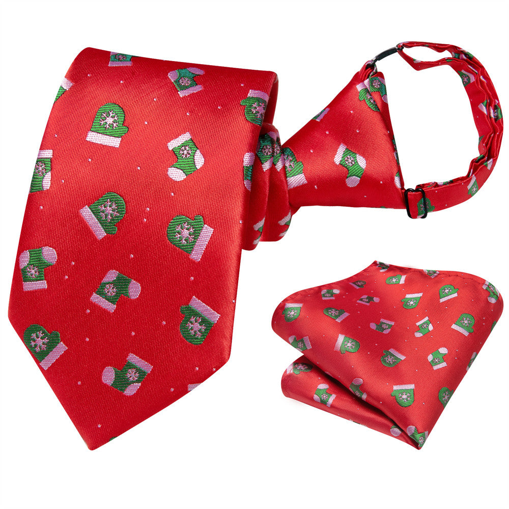 Hi-Tie Red Green Christmas Kid Pre-tied Adjustable Tie Pocket Square