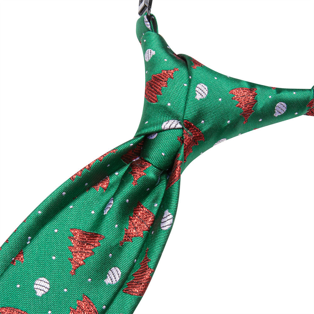 Hi-Tie Christmas Green Red Tree Kids Pre-Tied Adjustable Tie Pocket Square Set